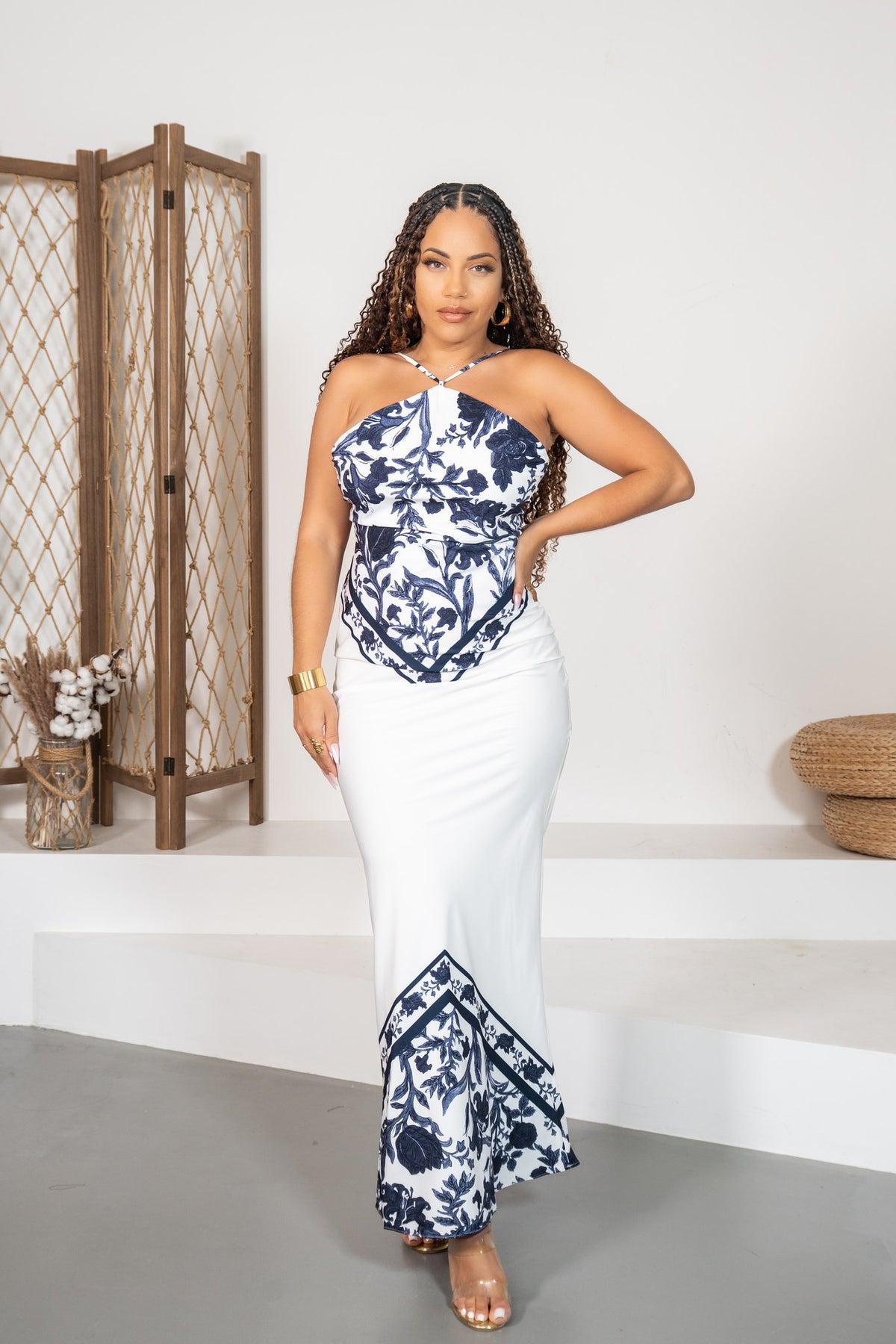 Iris - Robe longue foulard marine