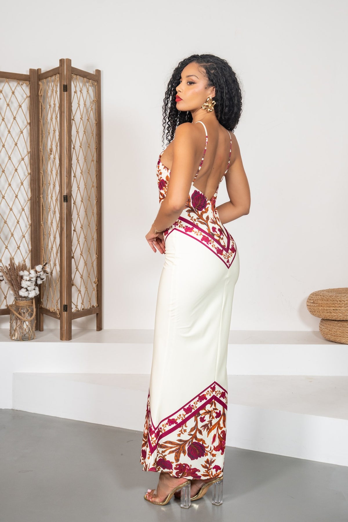 Azalea - Robe longue foulard framboise