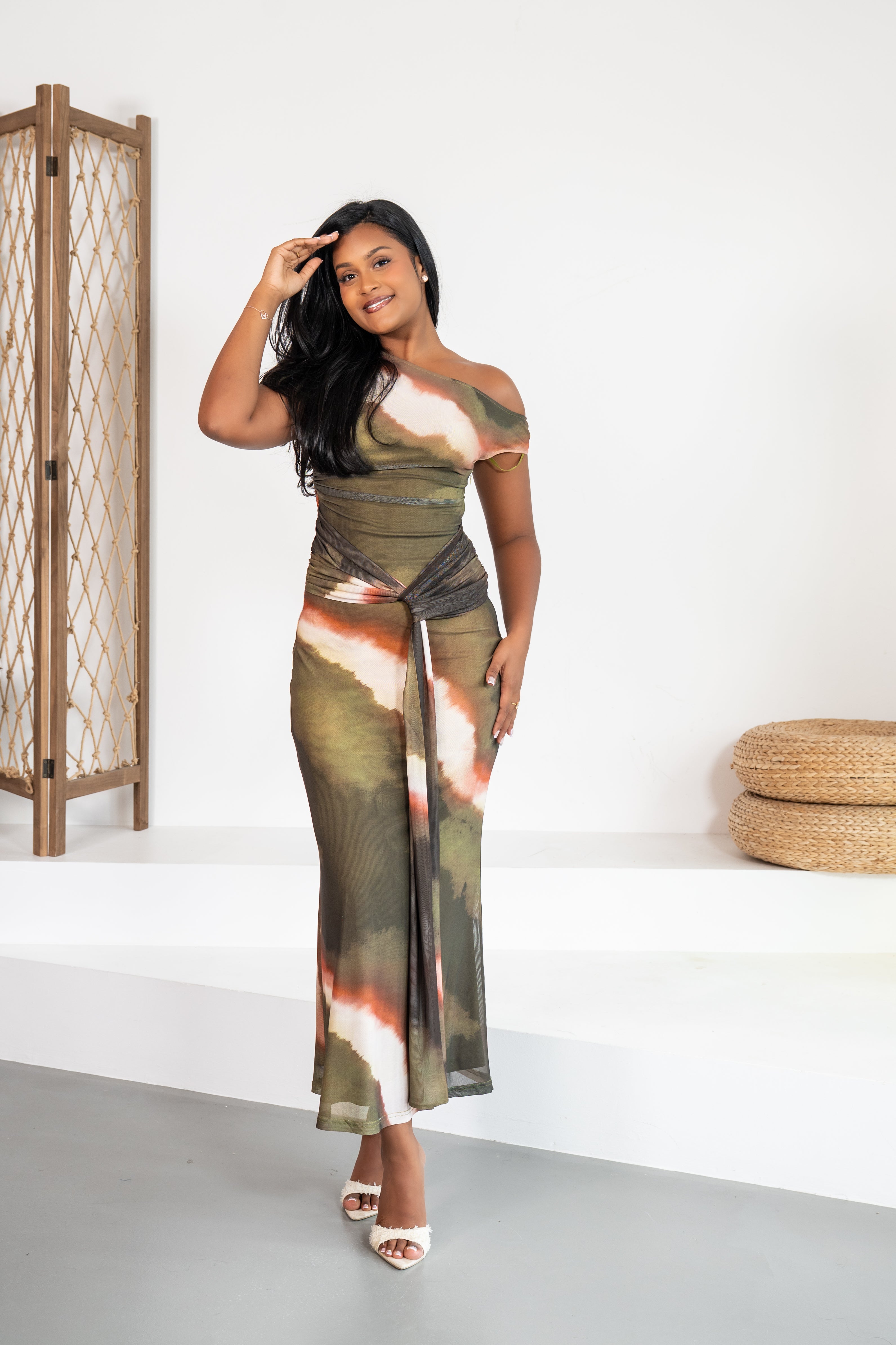 Earth Melody - Robe longue asymétrique kaki