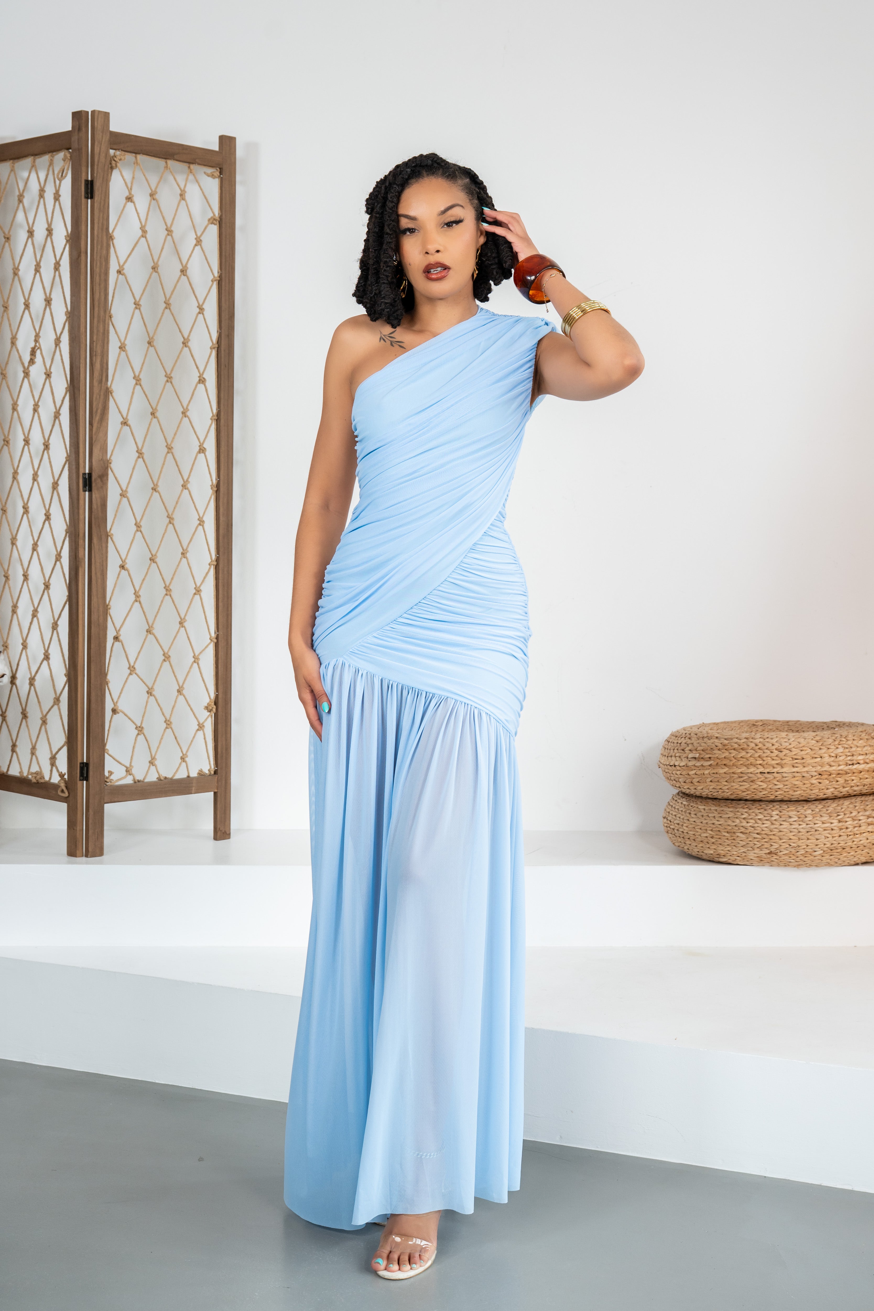 Isla Elegance - Robe longue asymétrique bleue