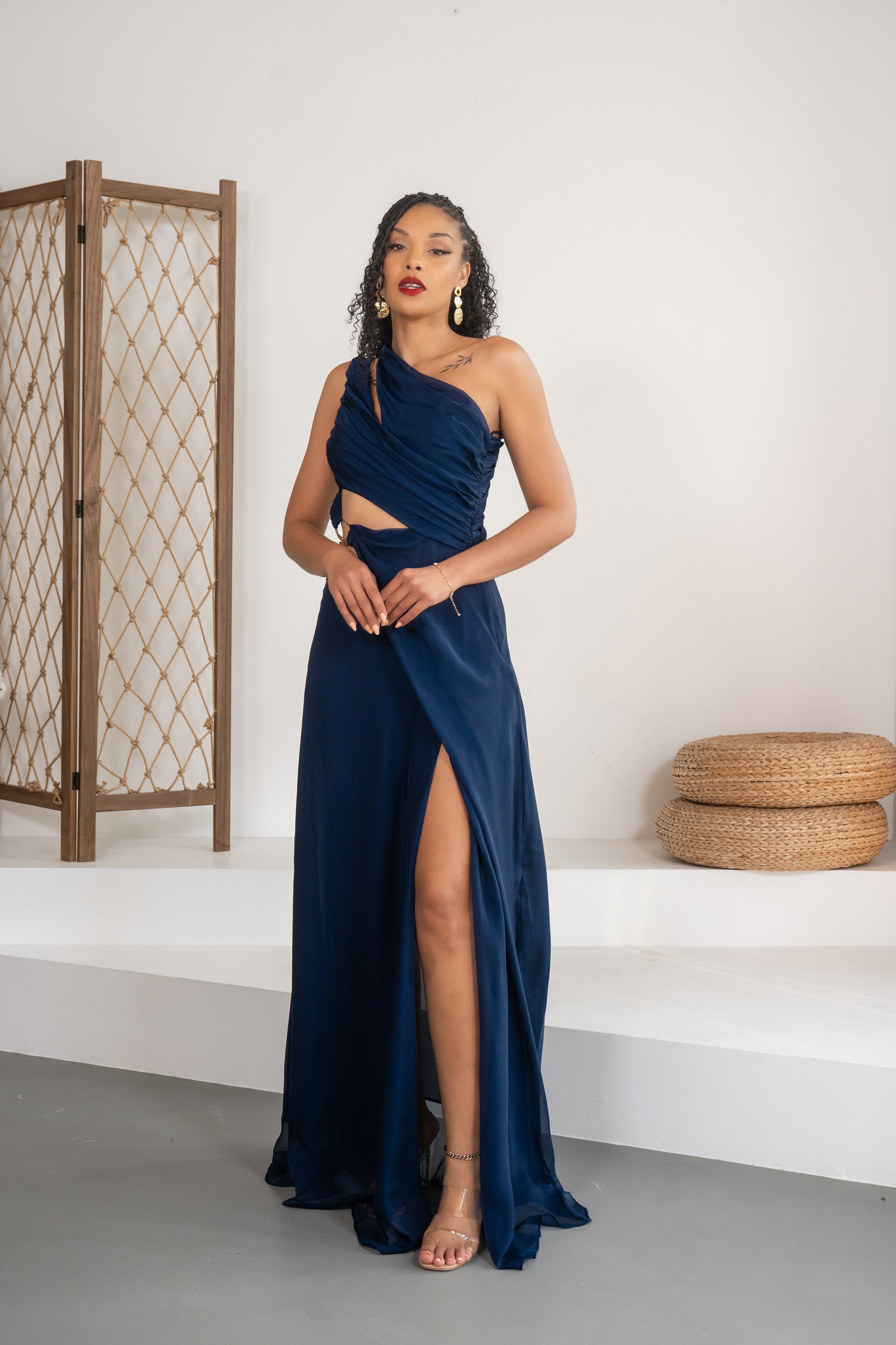 Nuit étoilée - Robe longue ajourée bleu marine