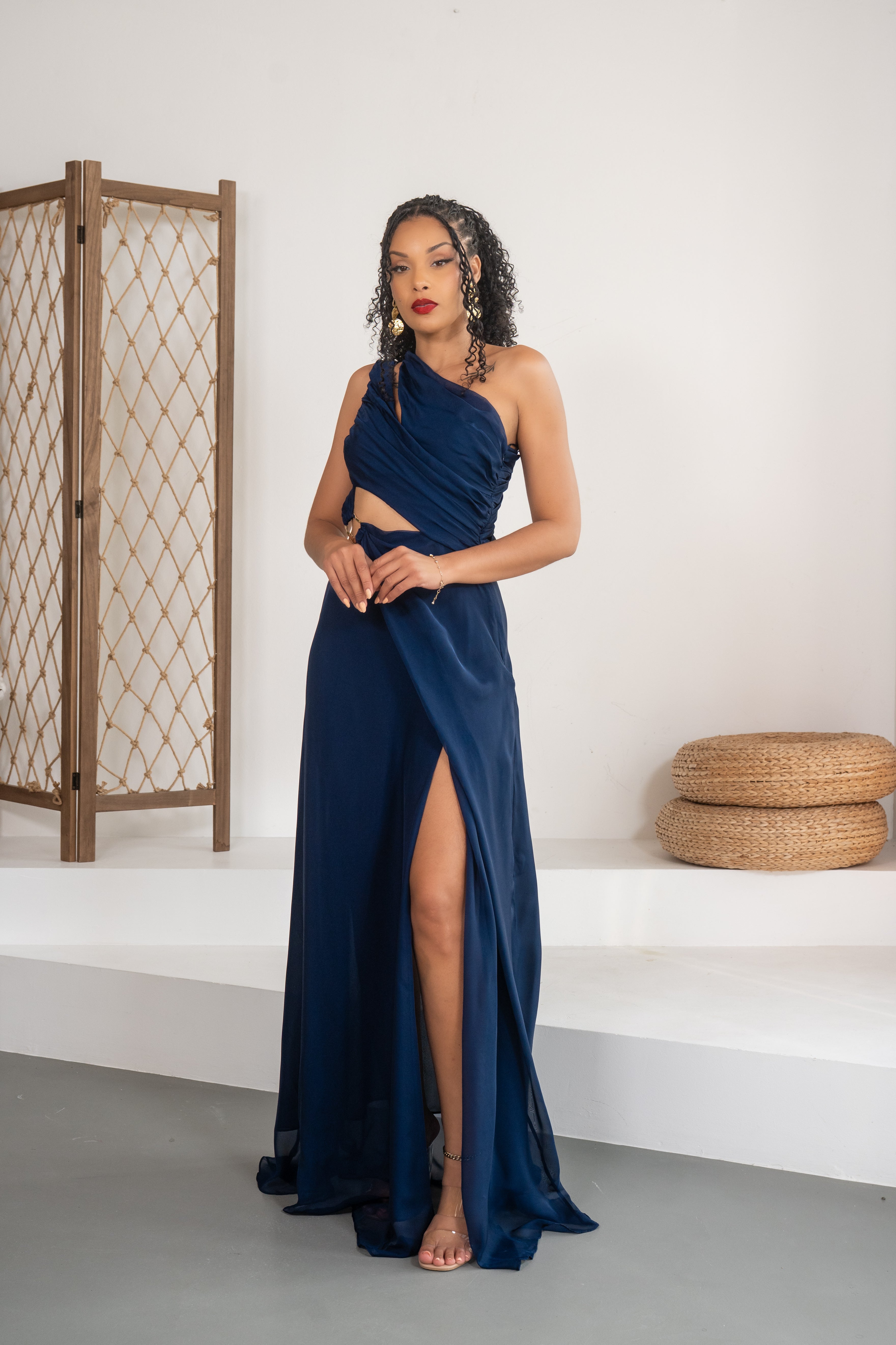 Nuit étoilée - Robe longue ajourée bleu marine