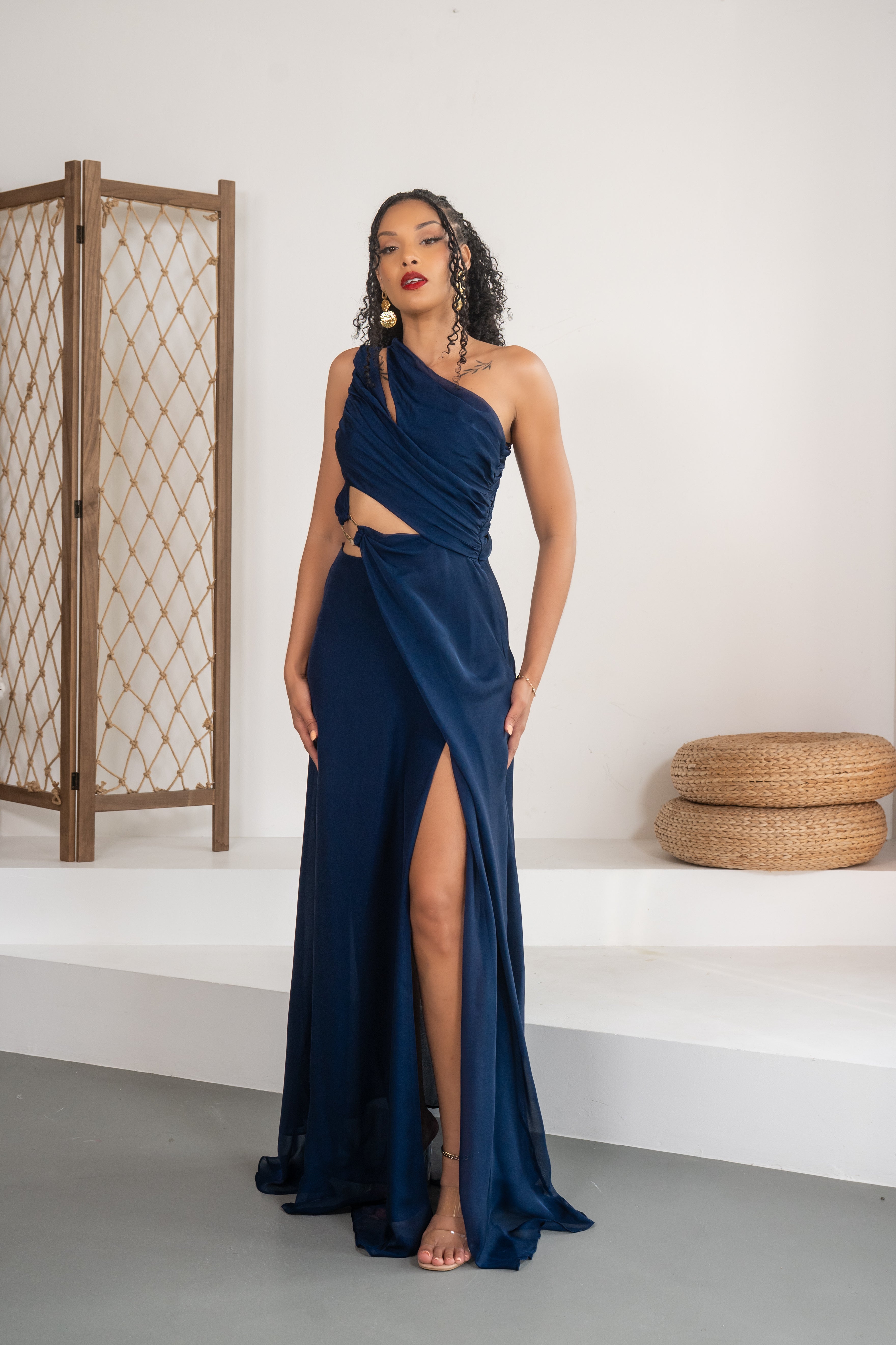Nuit étoilée - Robe longue ajourée bleu marine