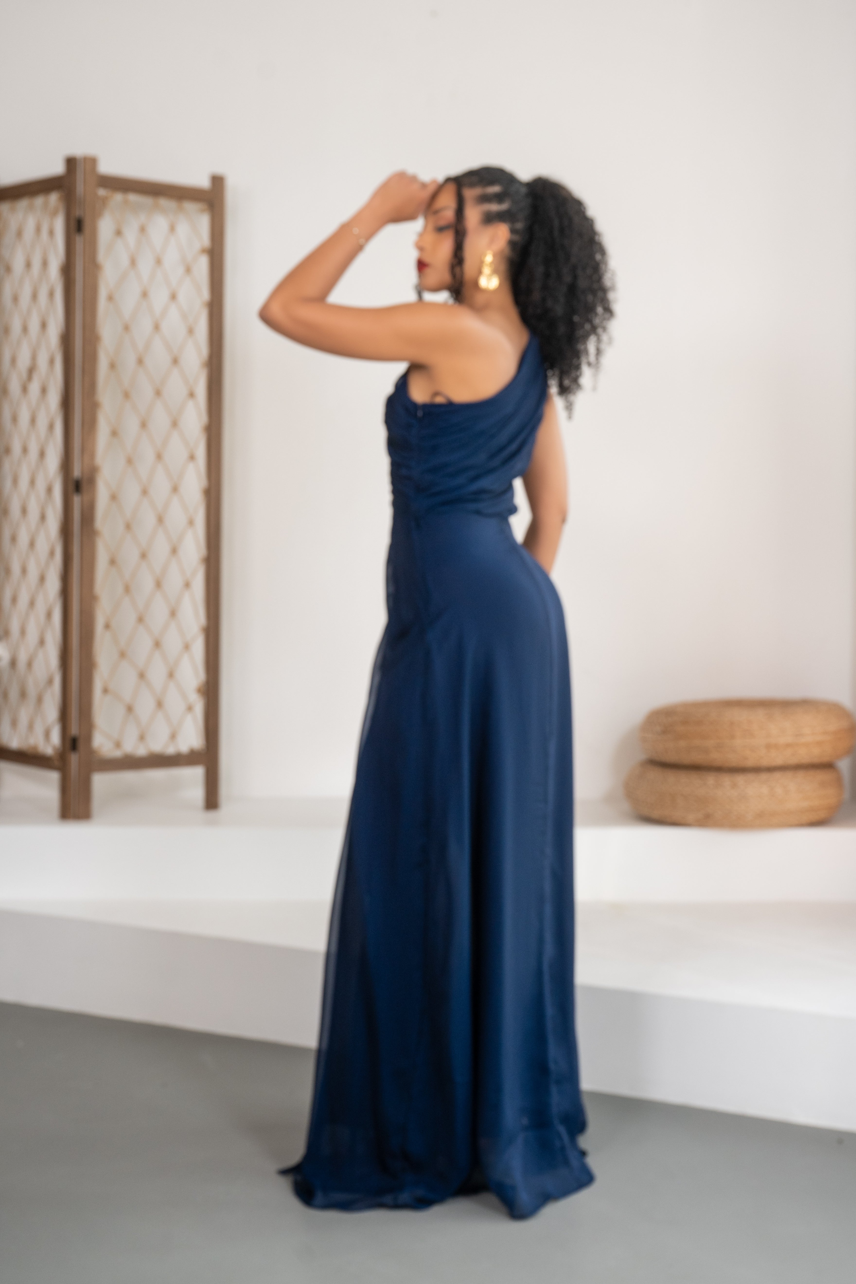 Nuit étoilée - Robe longue ajourée bleu marine
