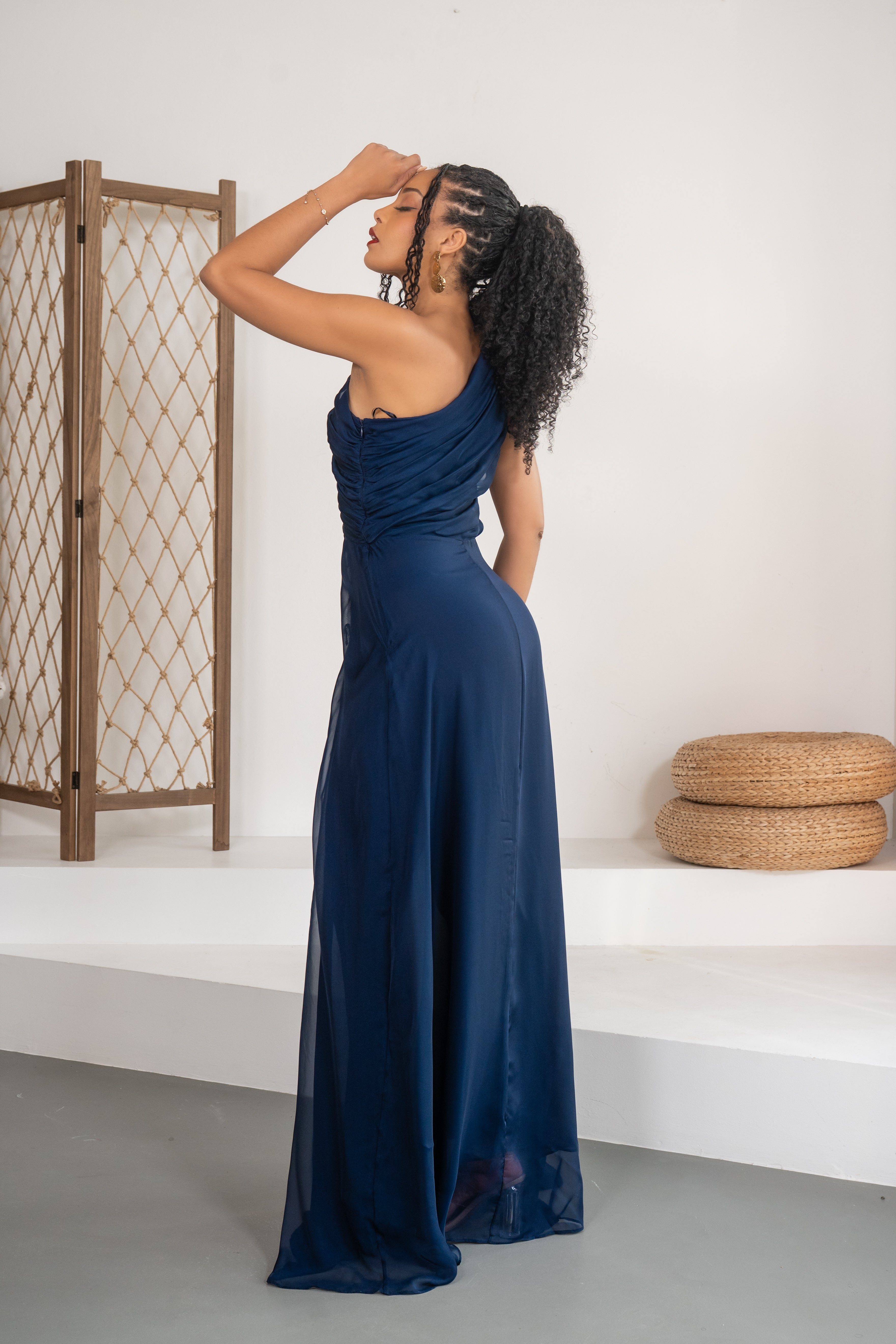 Nuit étoilée - Robe longue ajourée bleu marine