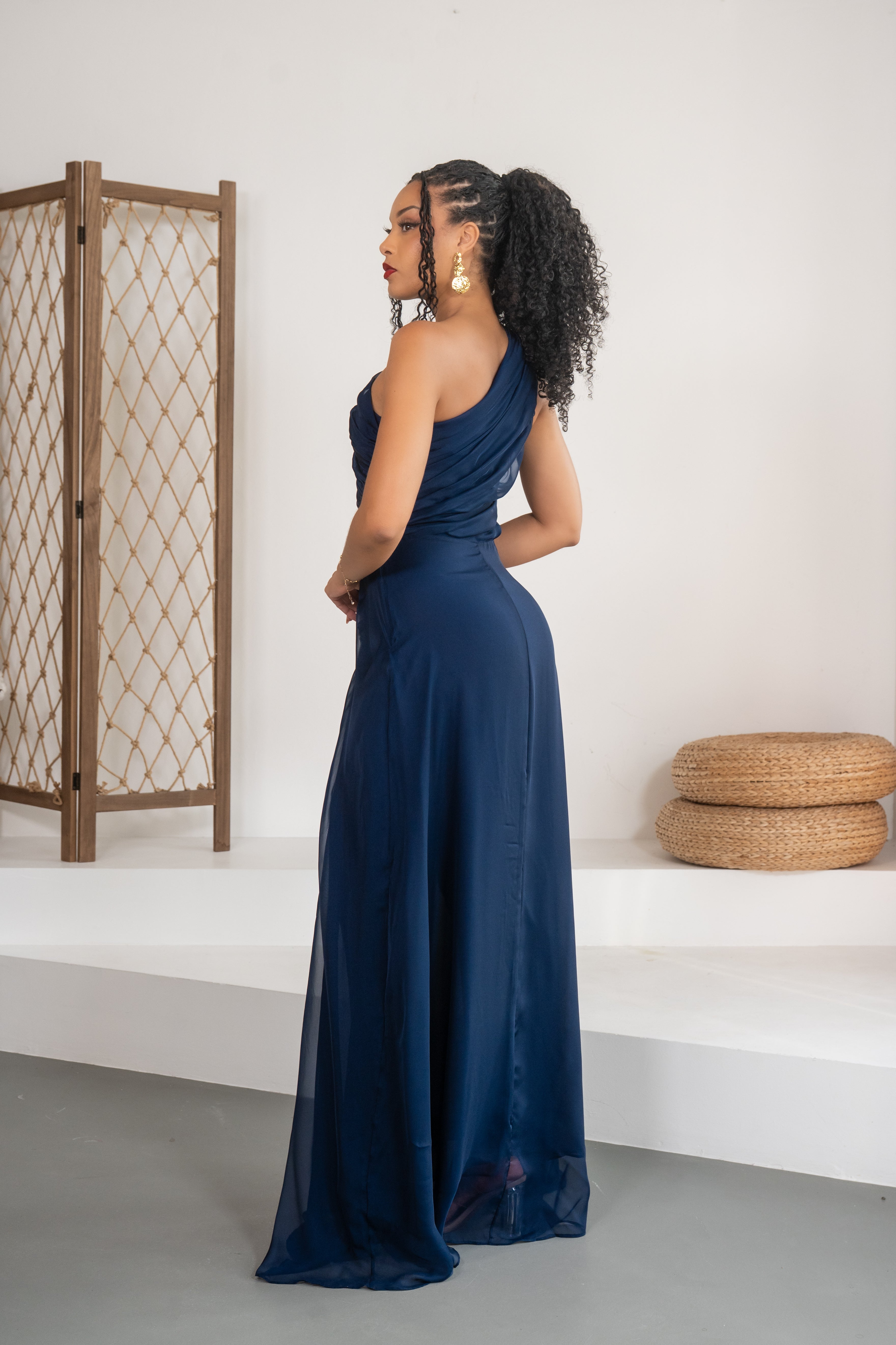 Nuit étoilée - Robe longue ajourée bleu marine