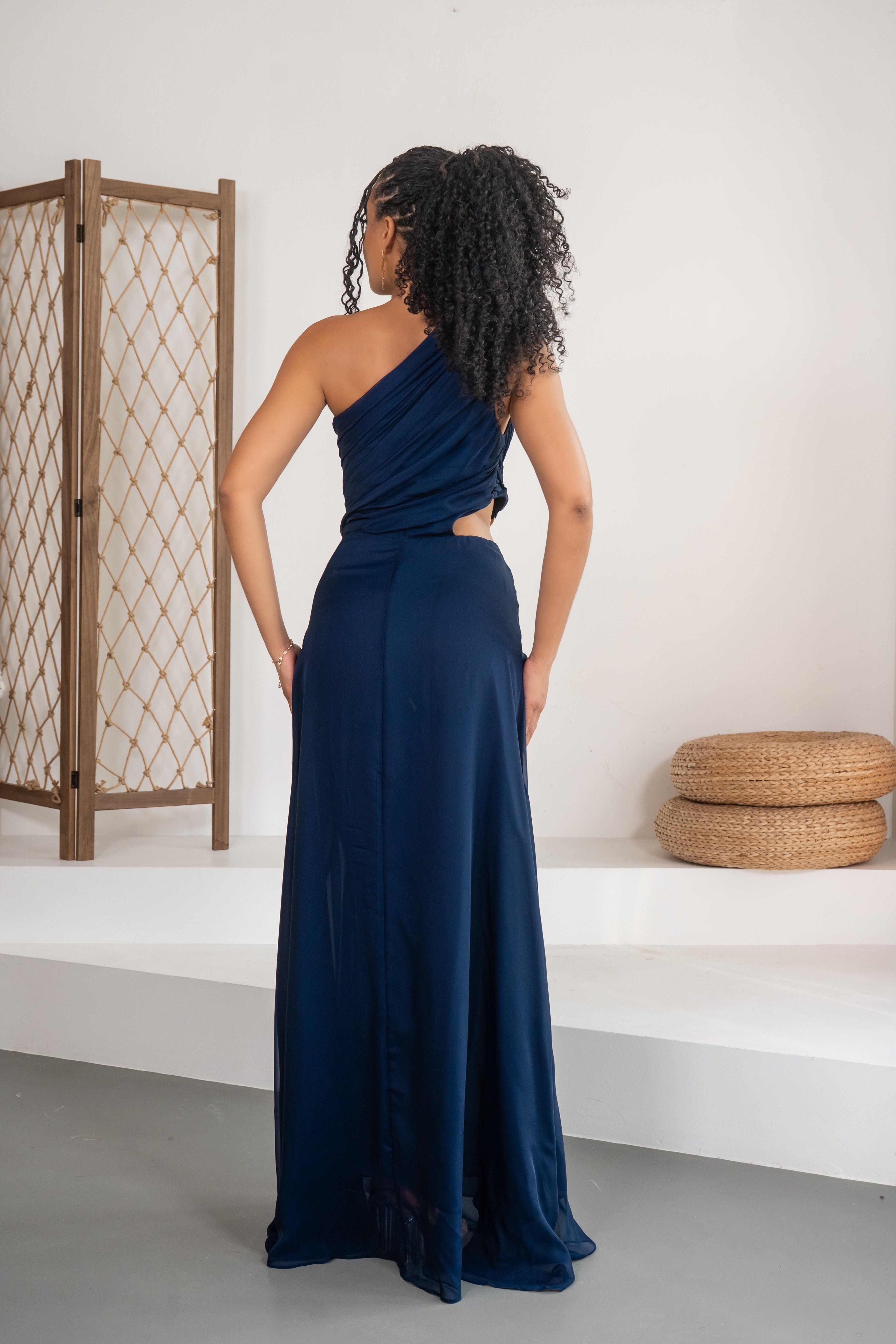 Nuit étoilée - Robe longue ajourée bleu marine