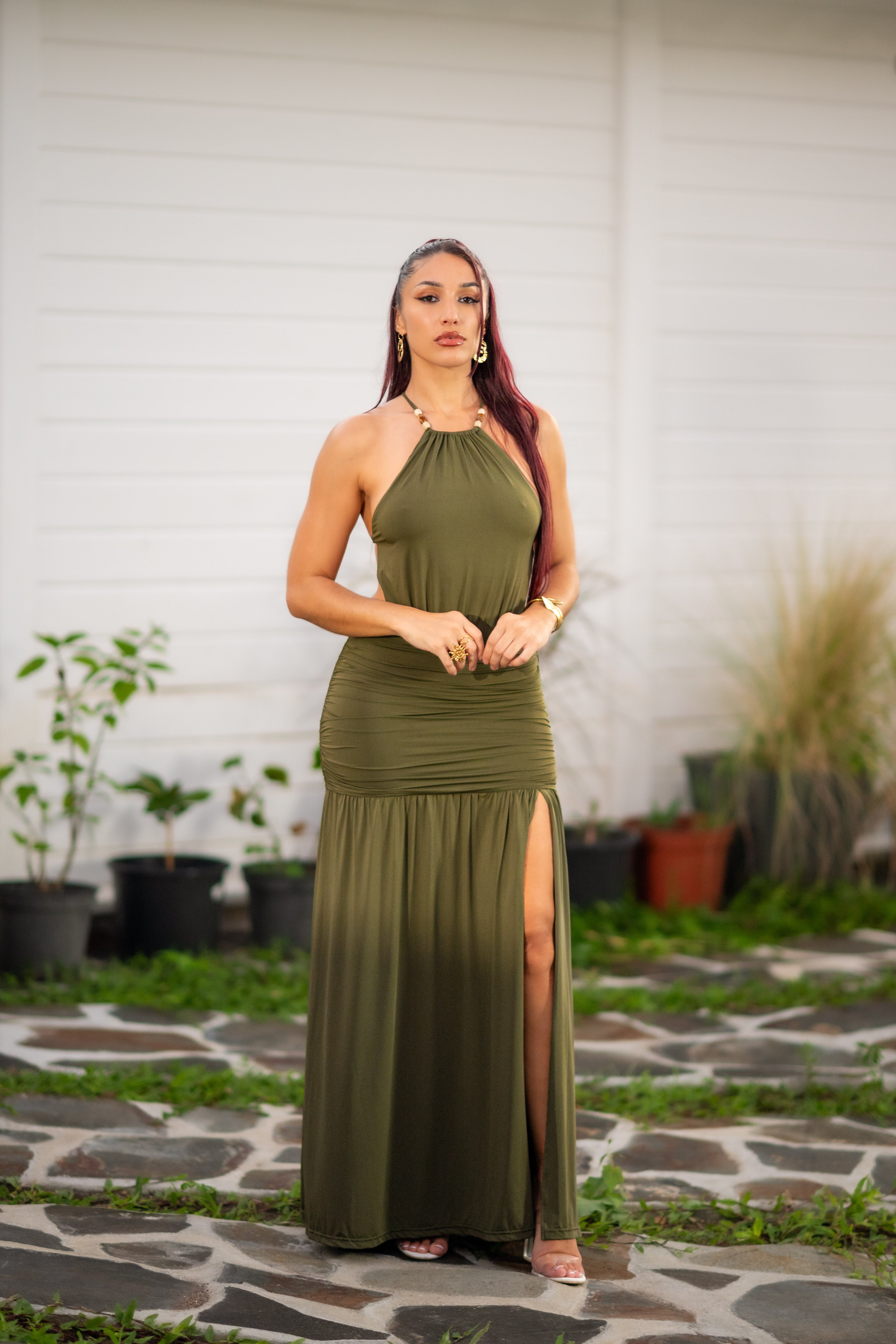 Calypso Royale - Robe longue kaki