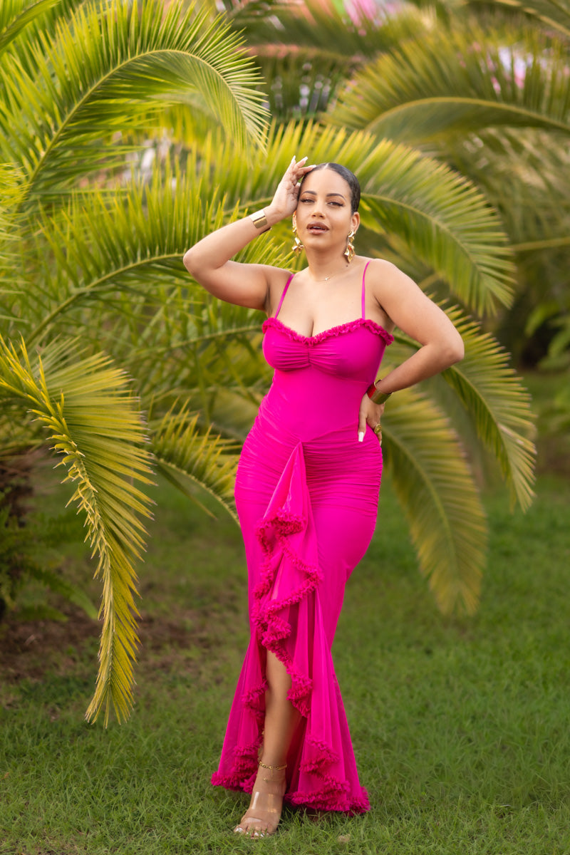 Ruffles Dream - Robe longue Fuchsia