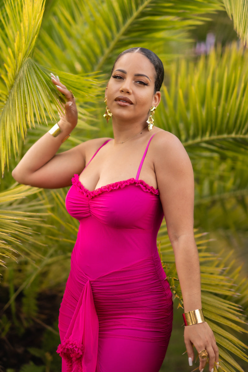 Ruffles Dream - Robe longue Fuchsia