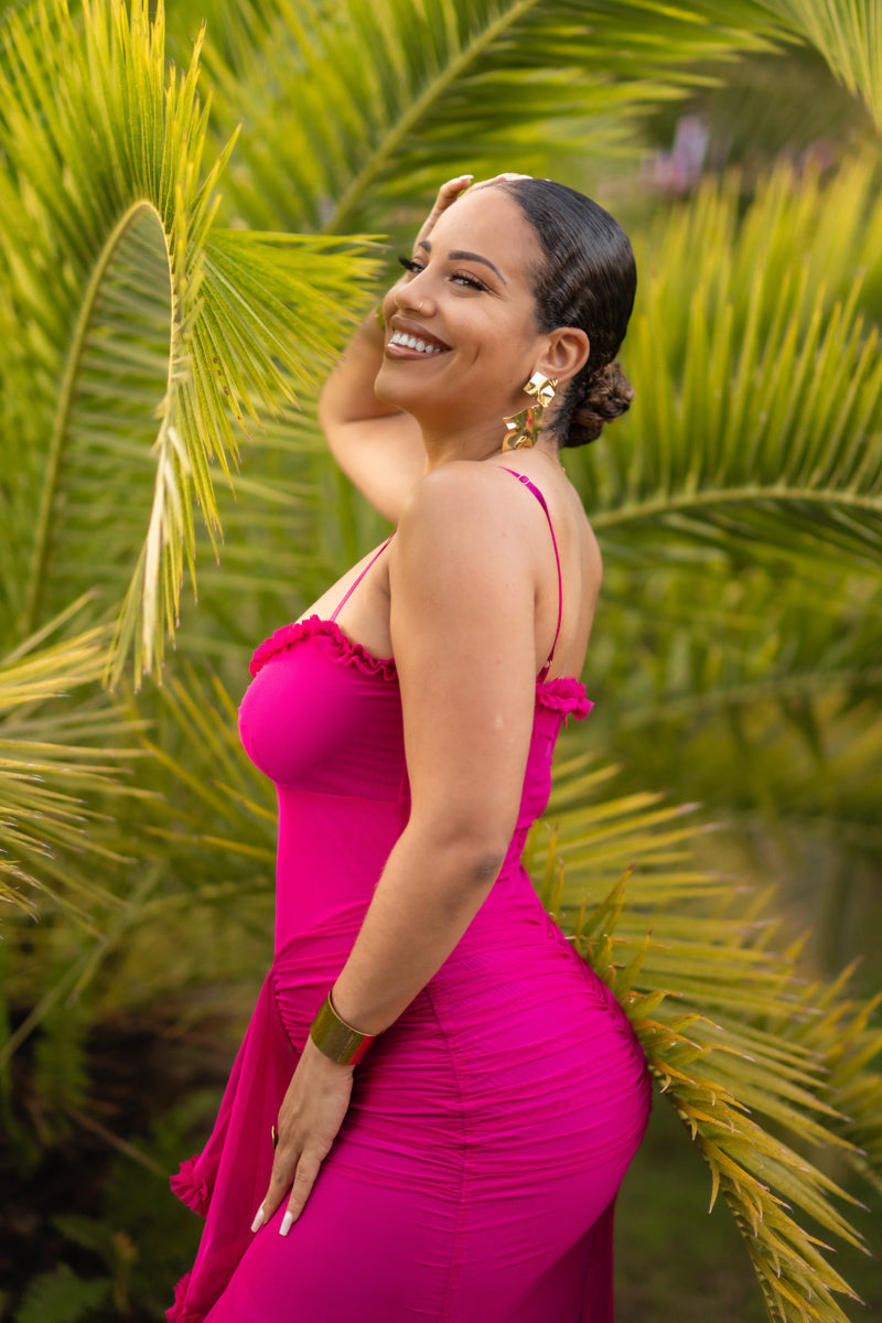 Ruffles Dream - Robe longue Fuchsia