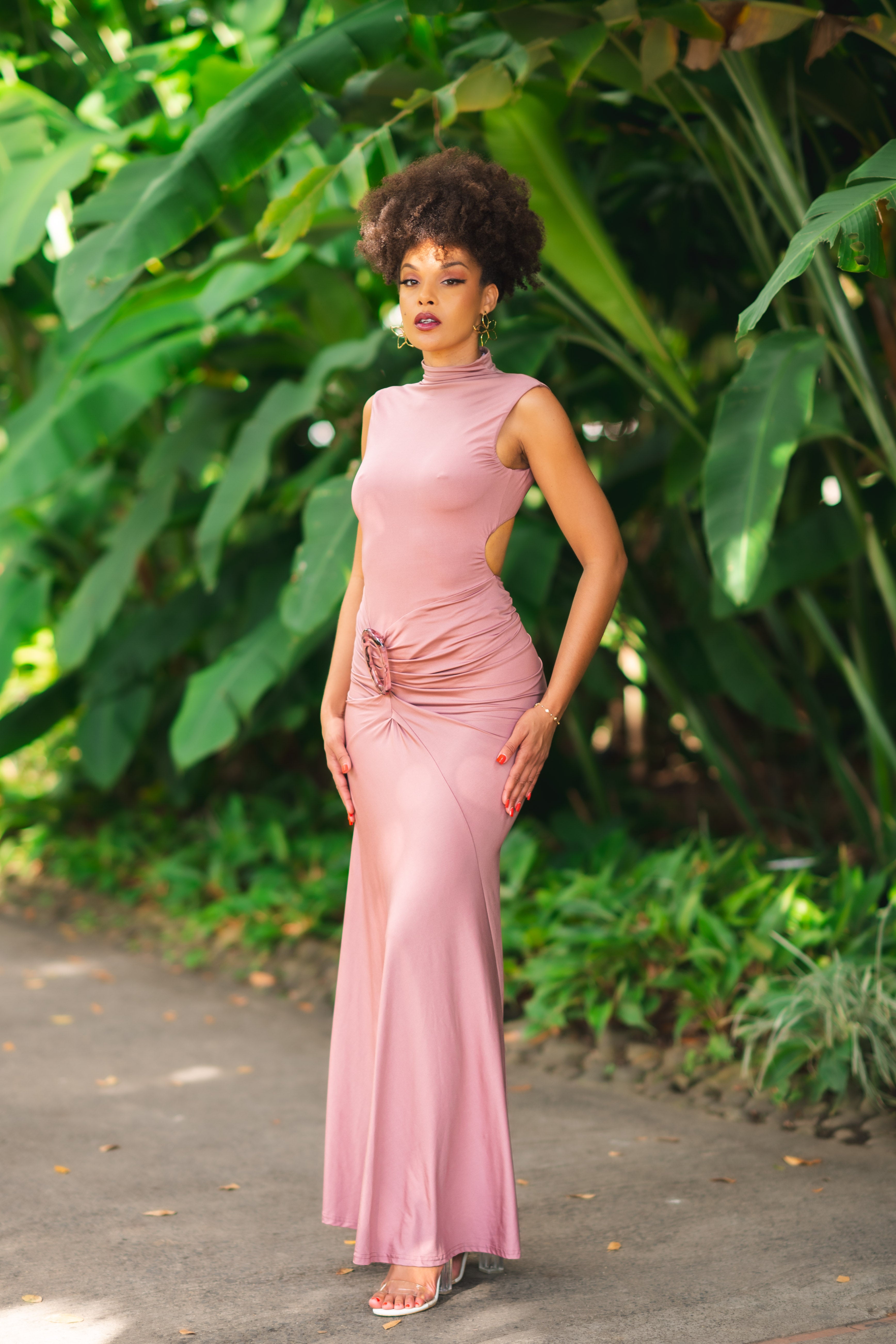 Pure Curve - Robe longue vieux rose