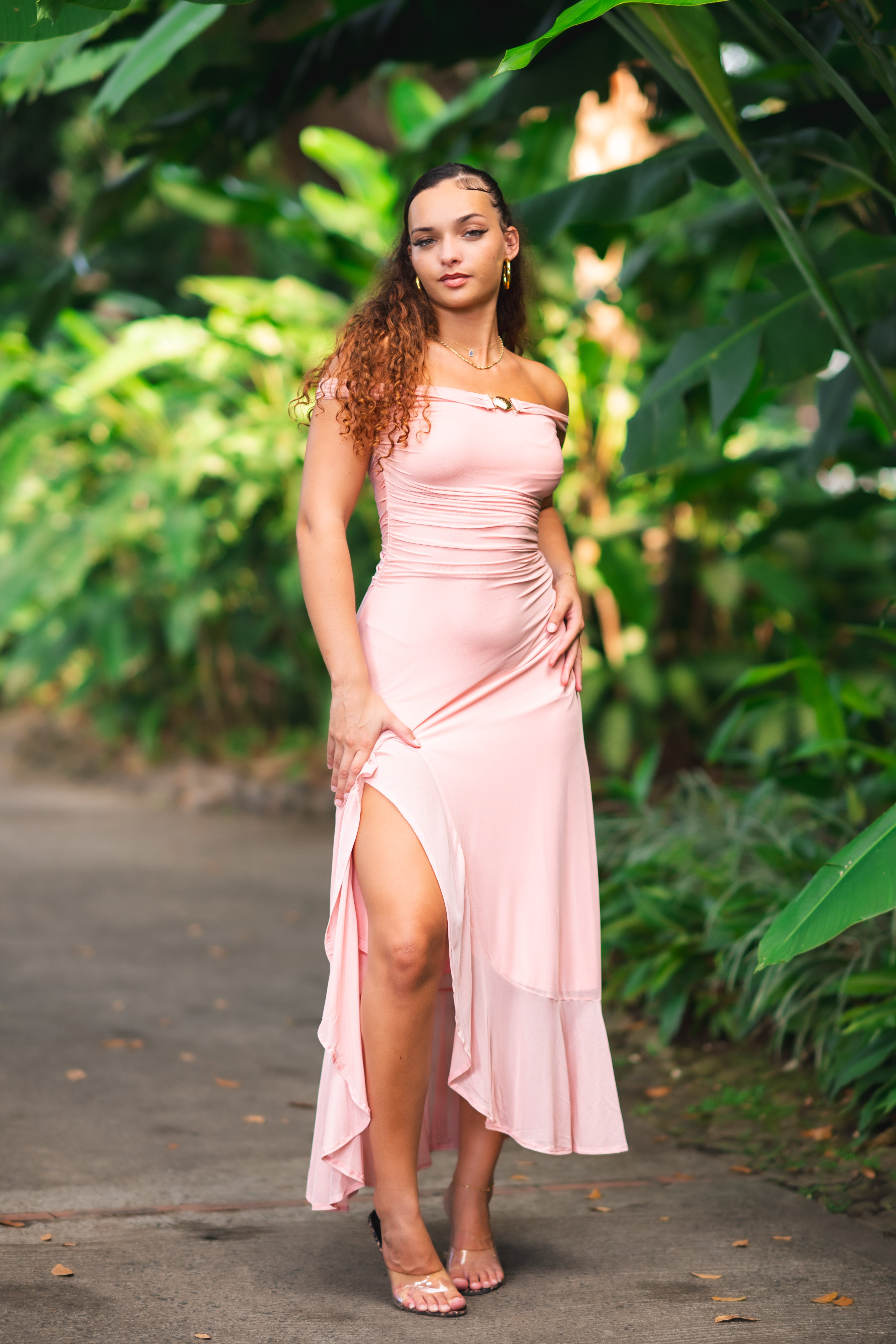 Grace cut- Robe longue rose pastel