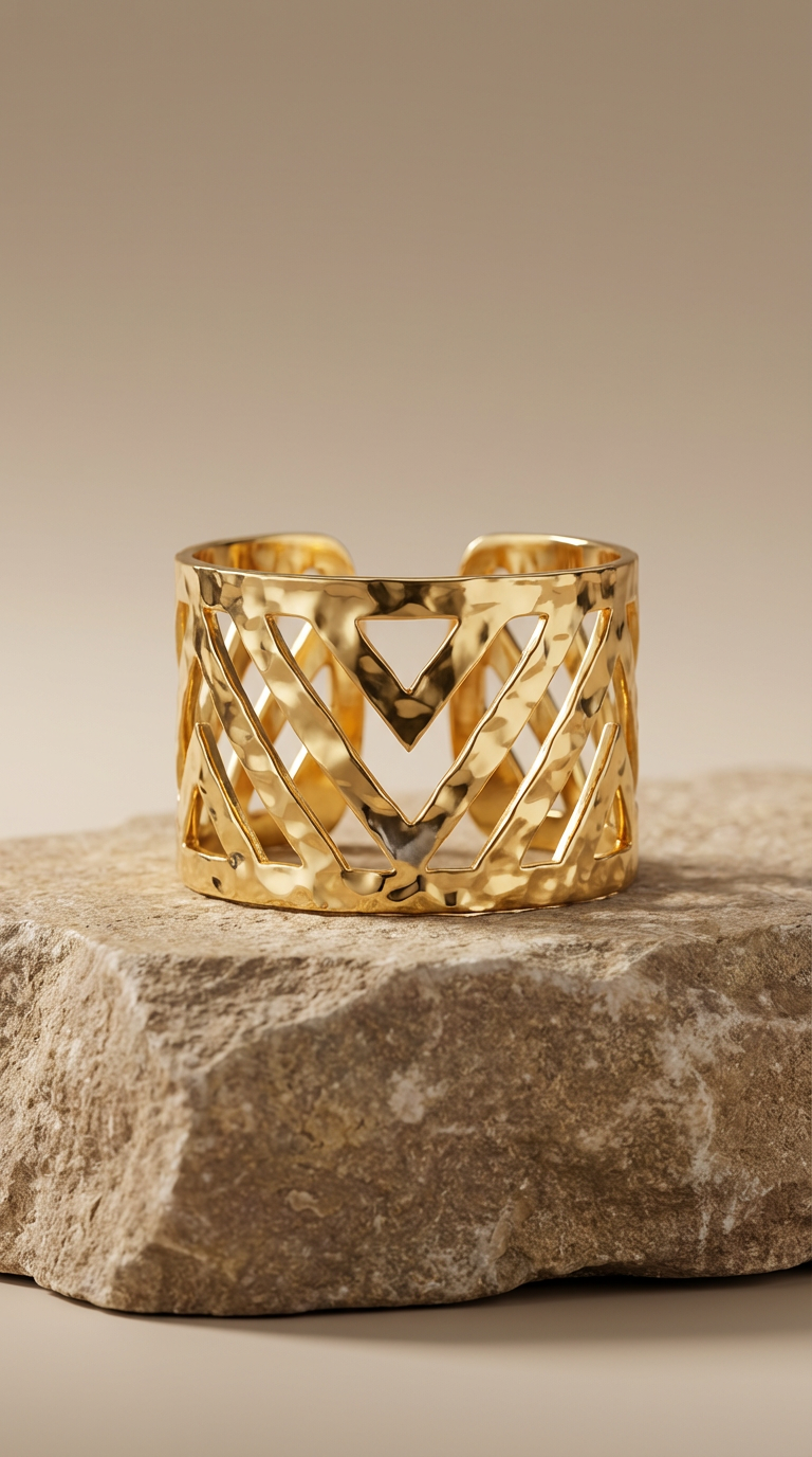 Anillo ancho calado martillado