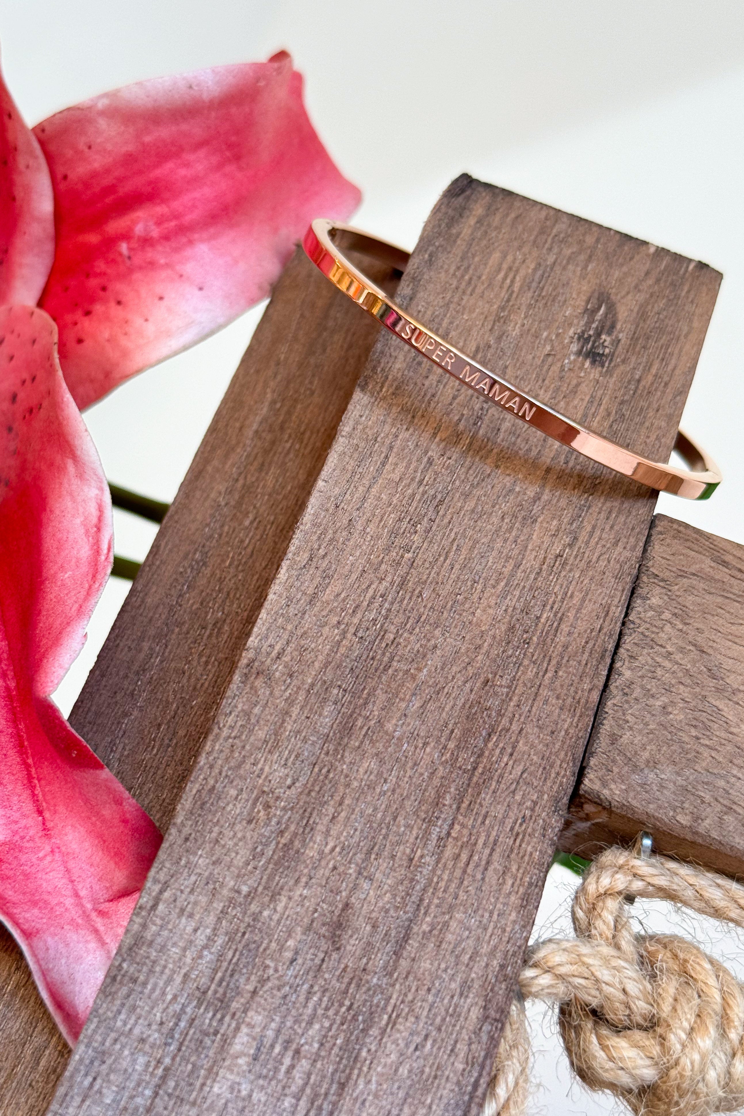 Jonc "SUPER MAMAN" rose en acier inoxydable