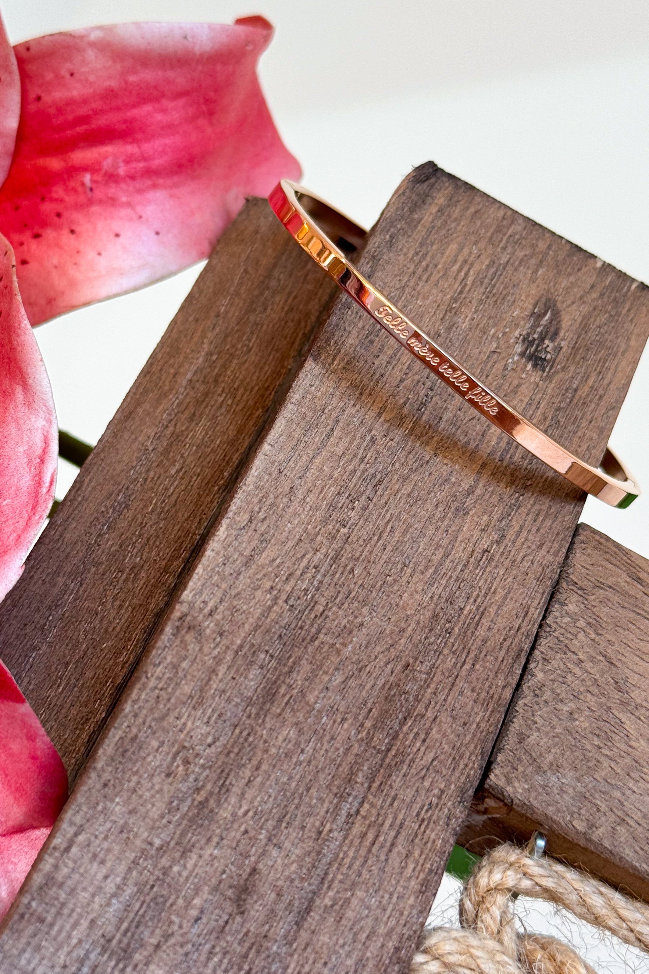 Jonc "TELLE MÈRE TELLE FILLE" rose en acier inoxydable