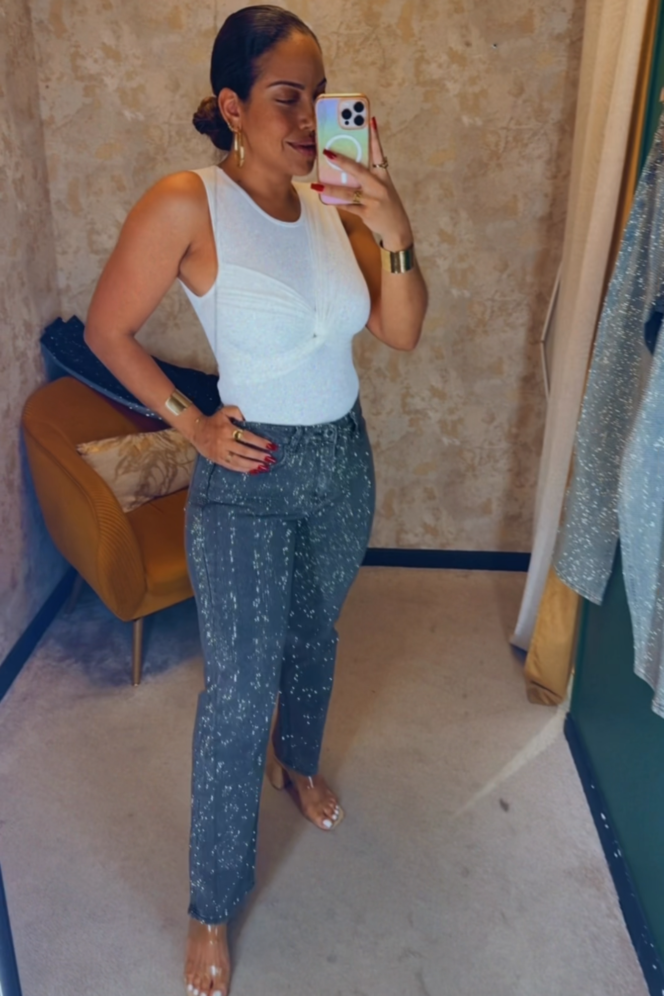 Diamonds denim - Jean à paillettes gris