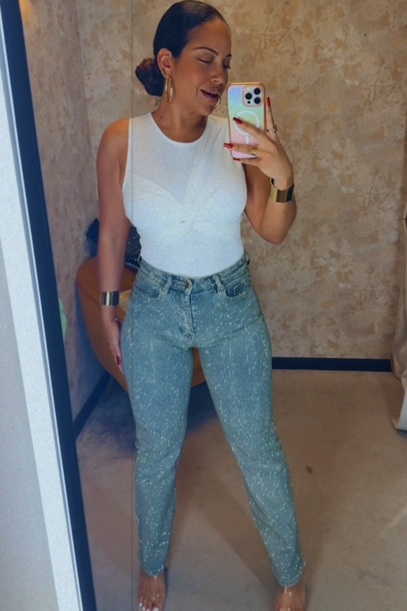 Diamonds denim - Jean à paillettes bleu délavé