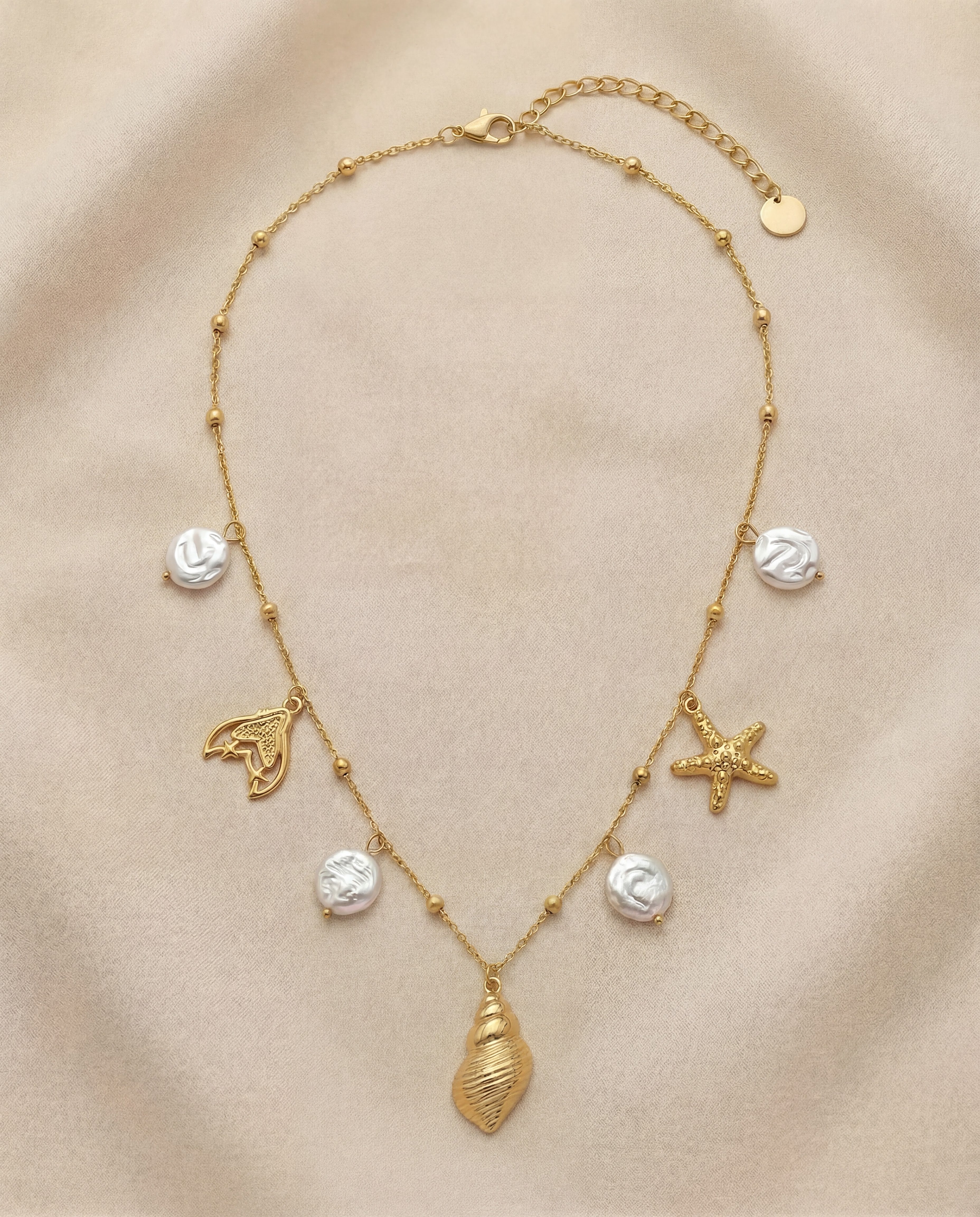 Maëlia - Collier charms sirène et coquillages en acier inoxydable