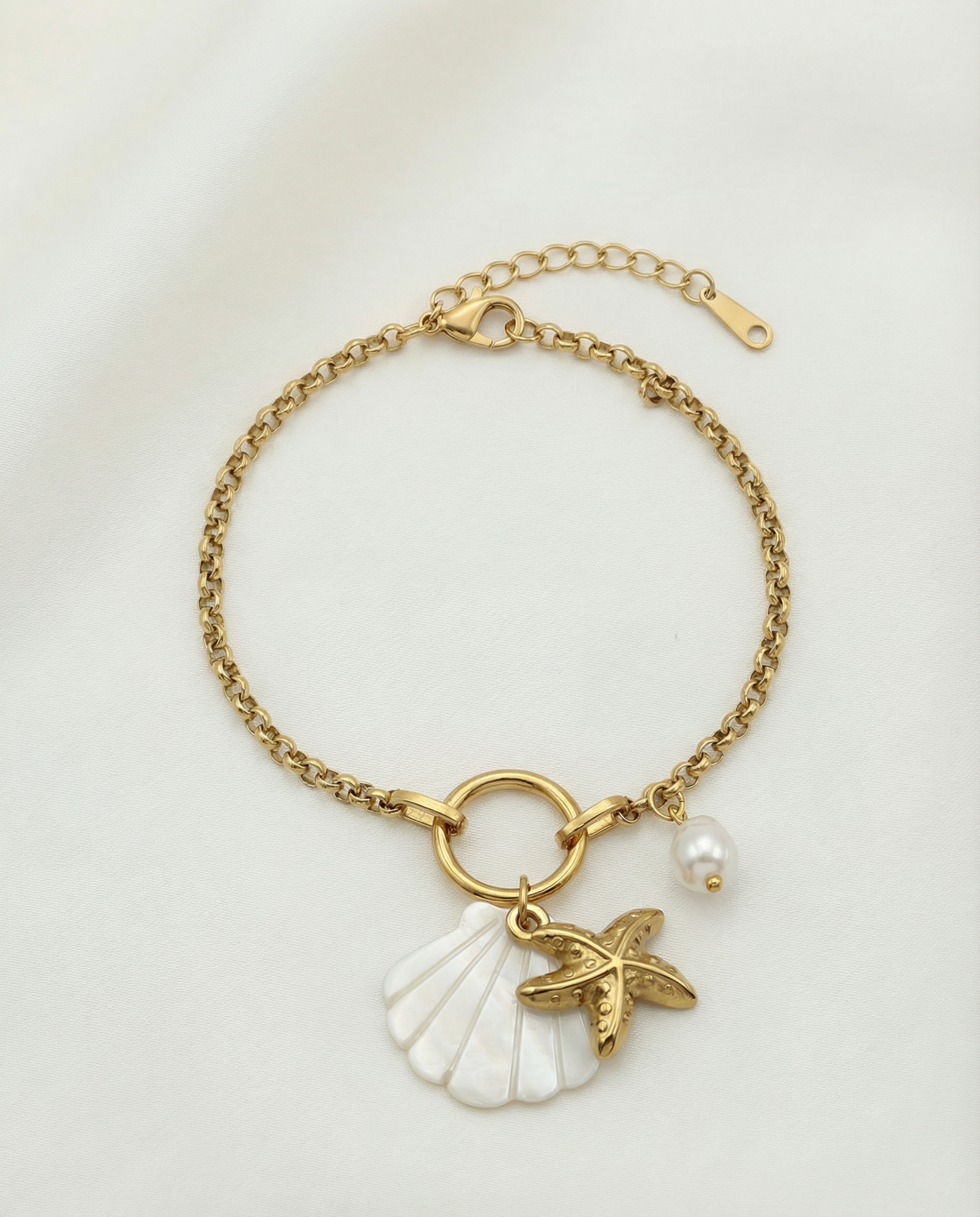 Costa Blanca étoile - Bracelet à nacre & charms en acier inoxydable