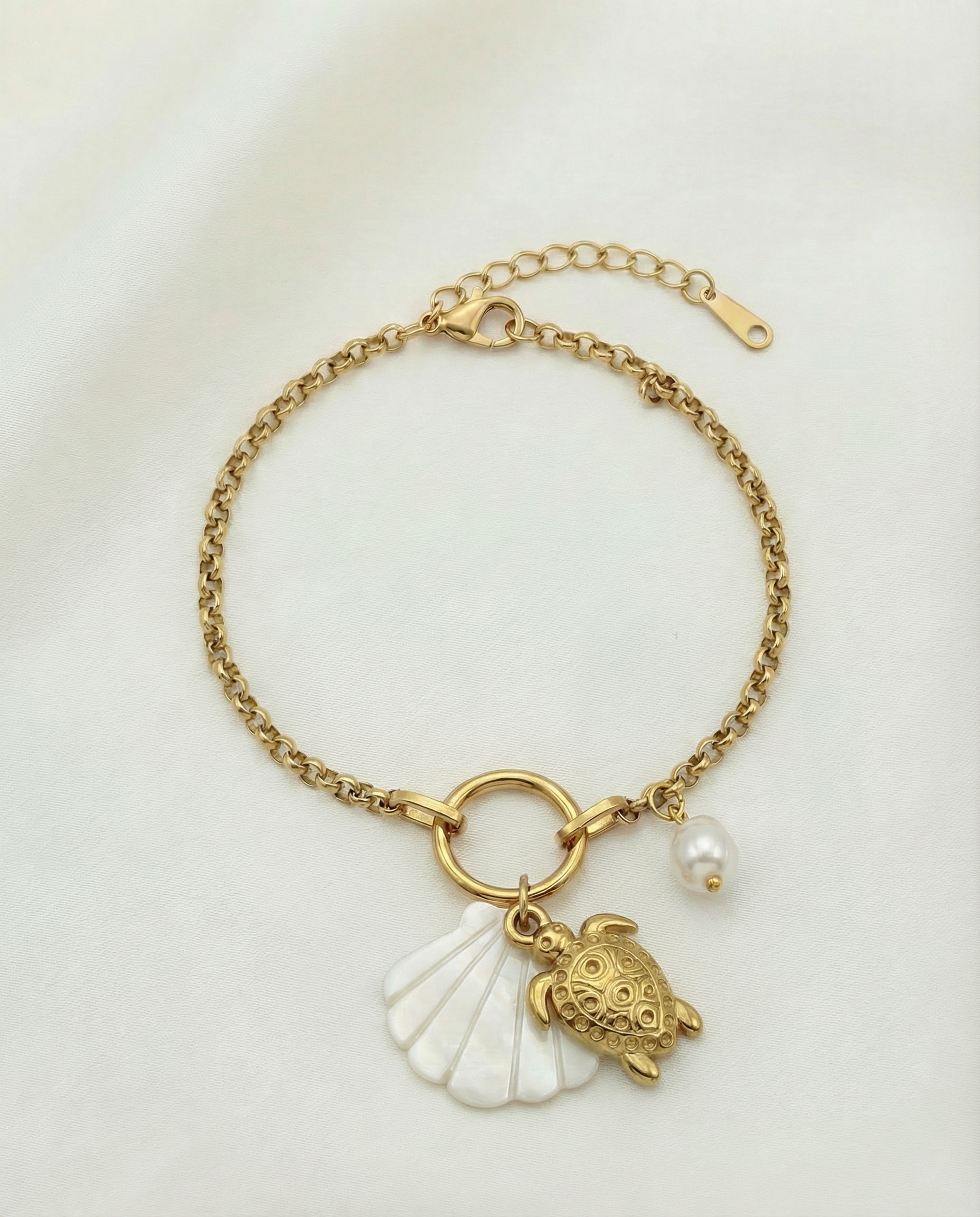 Costa Blanca Tortue - Bracelet à nacre & charms en acier inoxydable