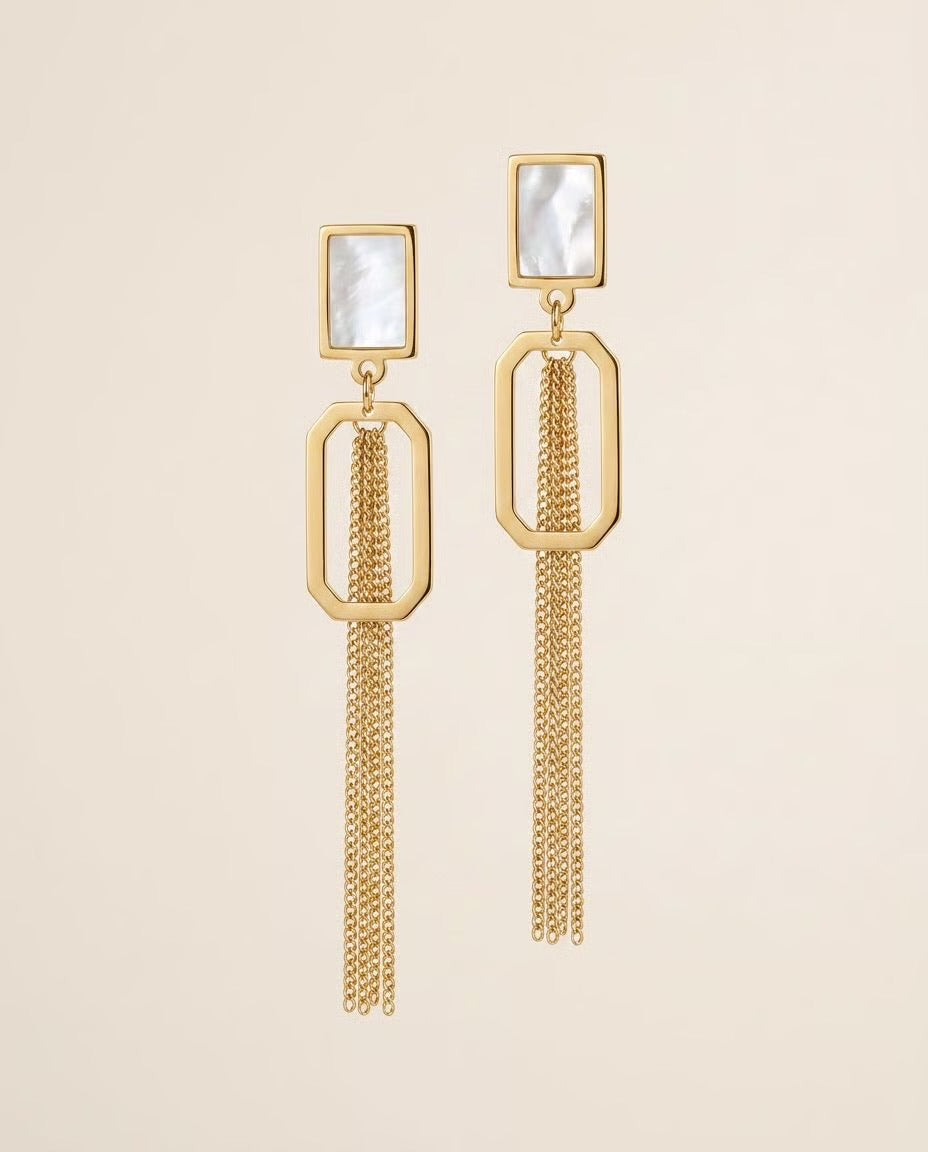 Calysta - Boucles pendantes chaines & nacres