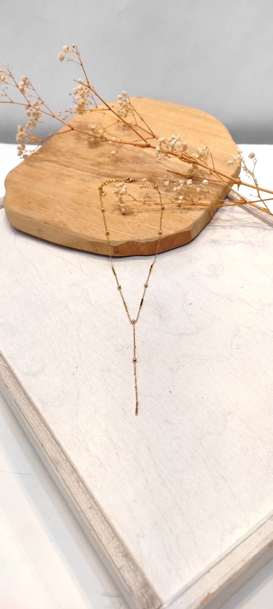 Eliana - Collier Y barres & boules en acier inoxydable