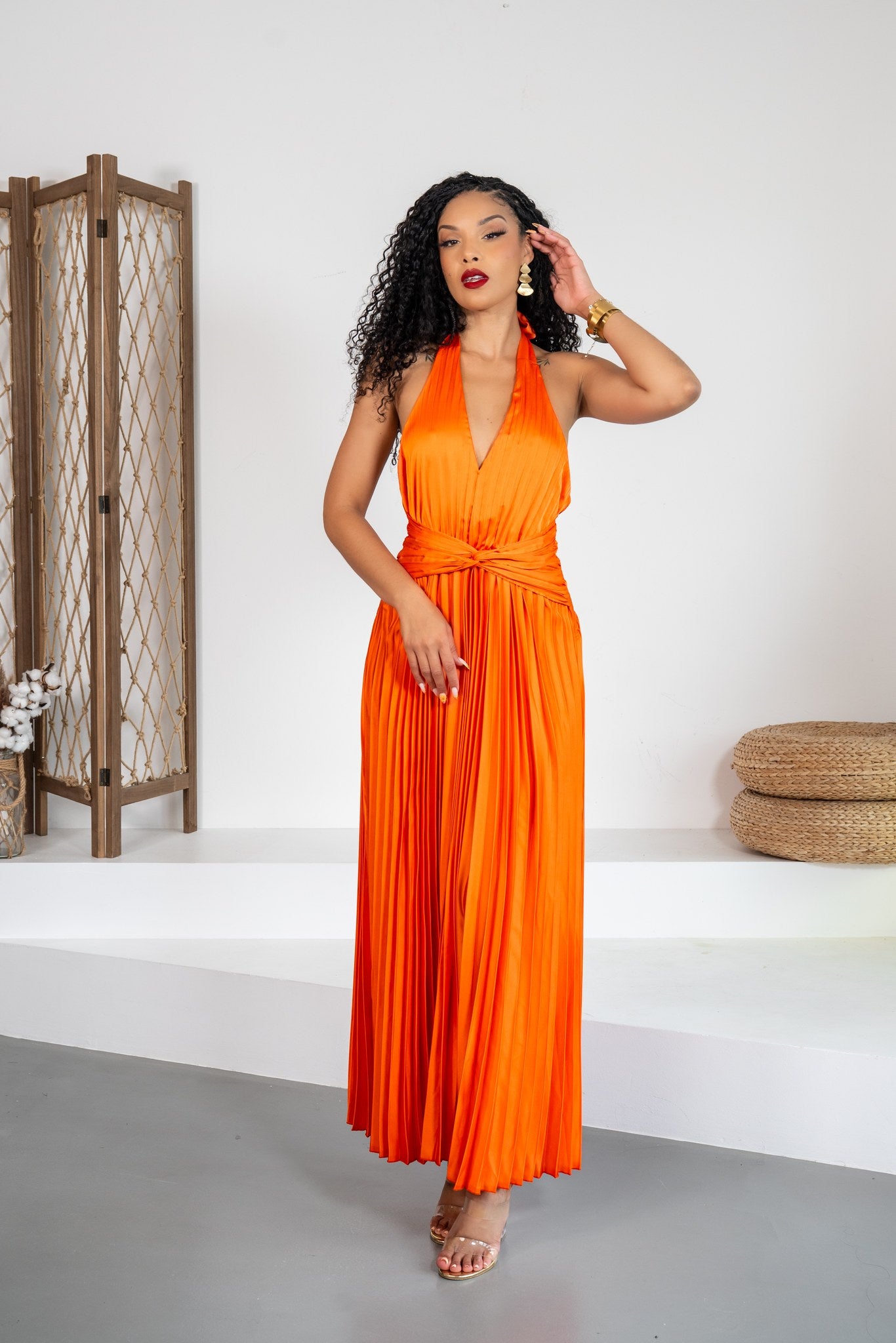 Azahar - Robe longue plissée orange - photo 9