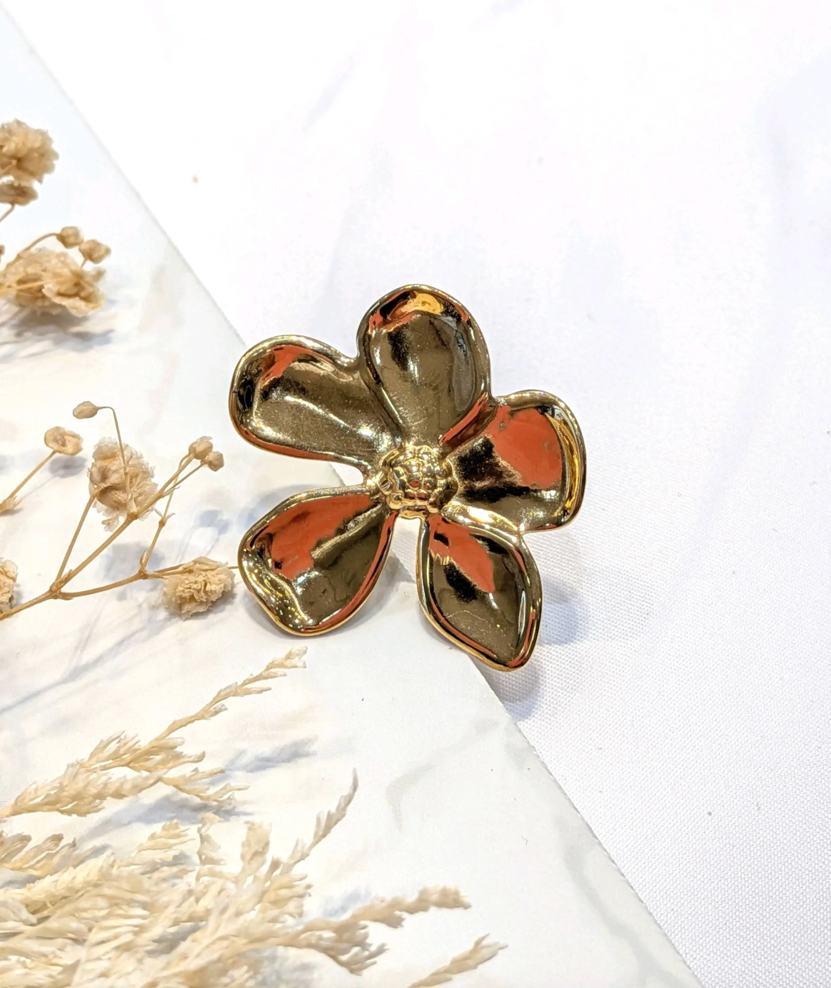 Begonia - Bague fleur dorée