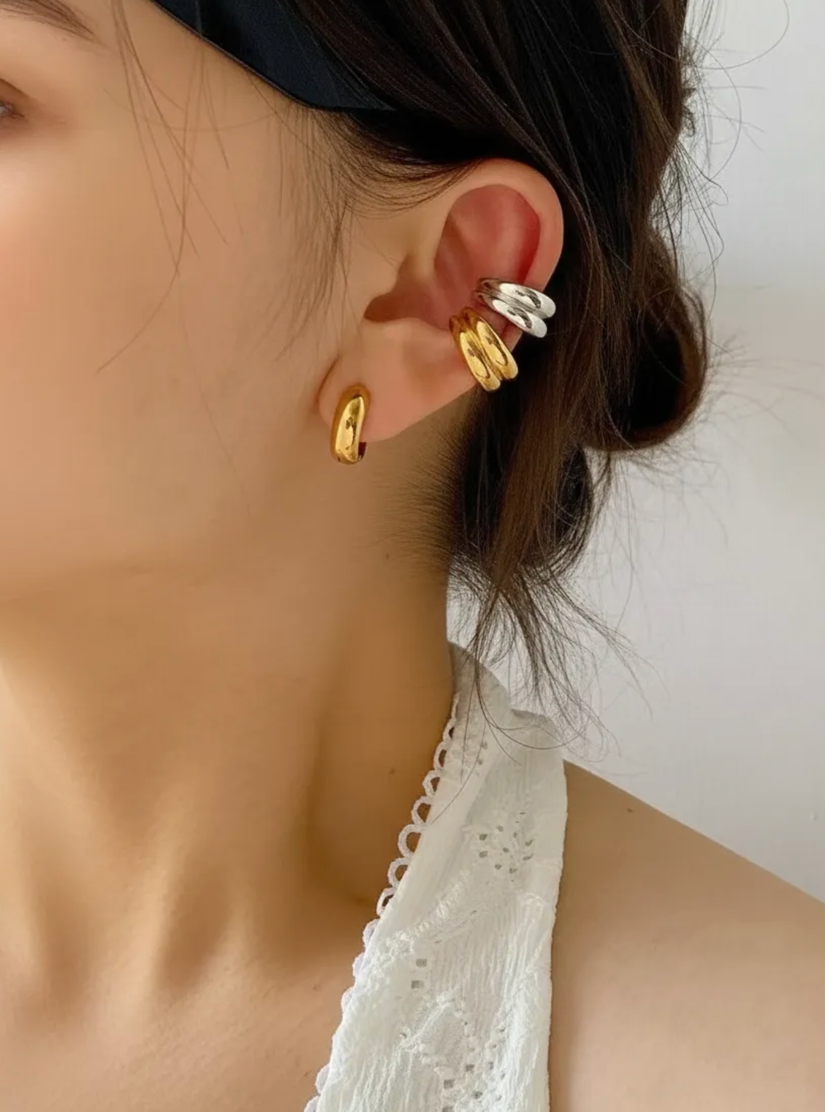Eco - Bague d’oreille double jonc dorée
