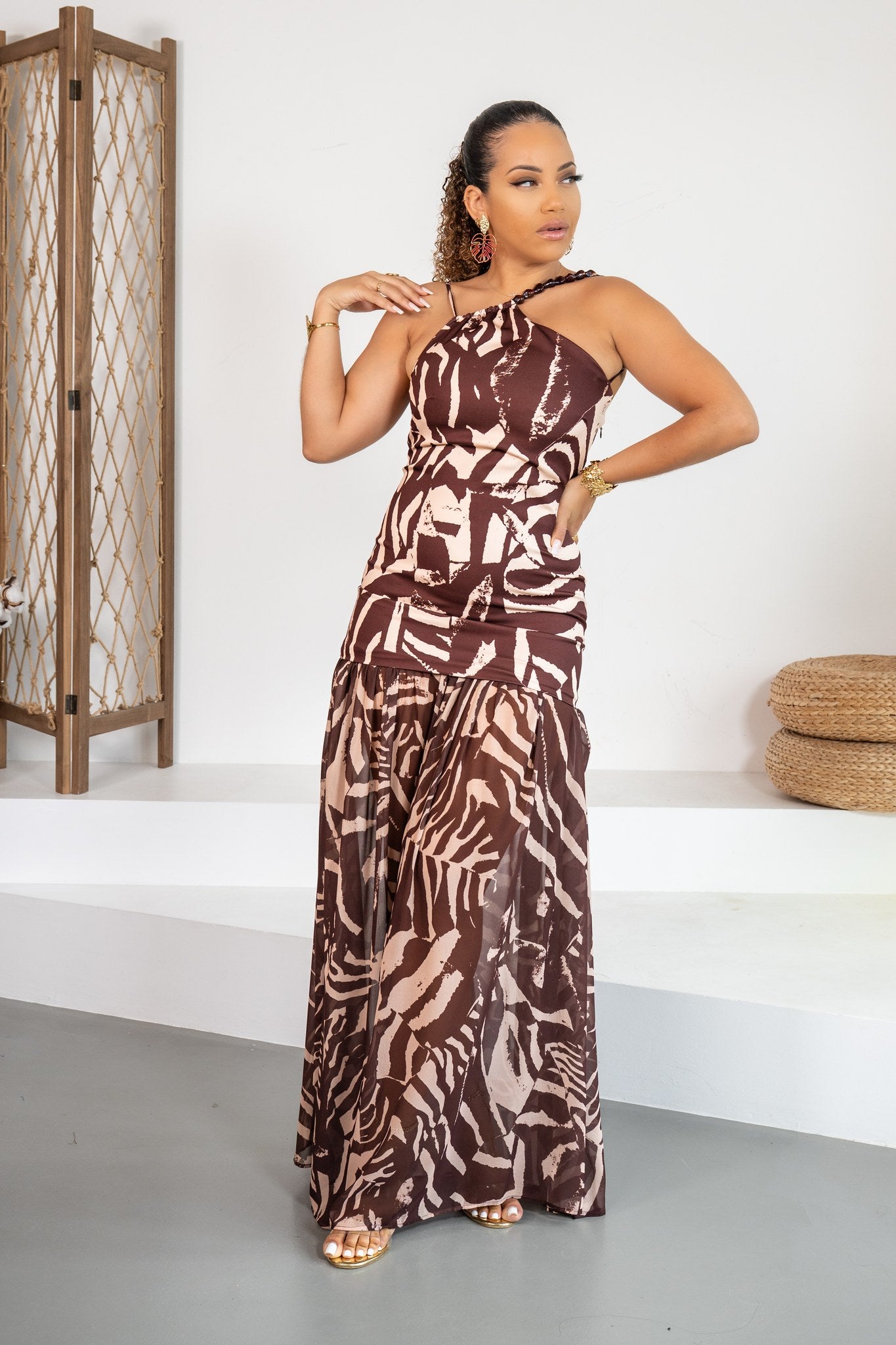 Cebra - Robe longue zébrée marron