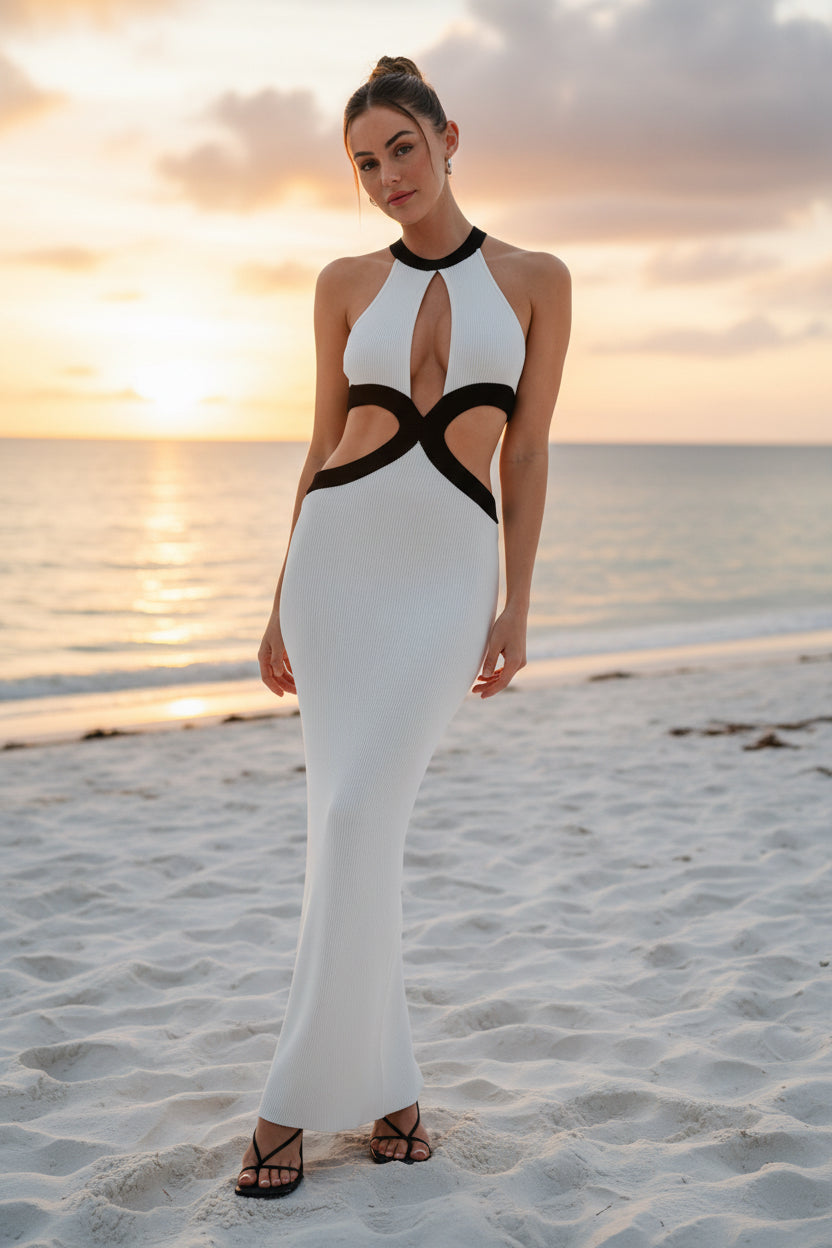 Duochrome delight - Robe longue blanche et noire