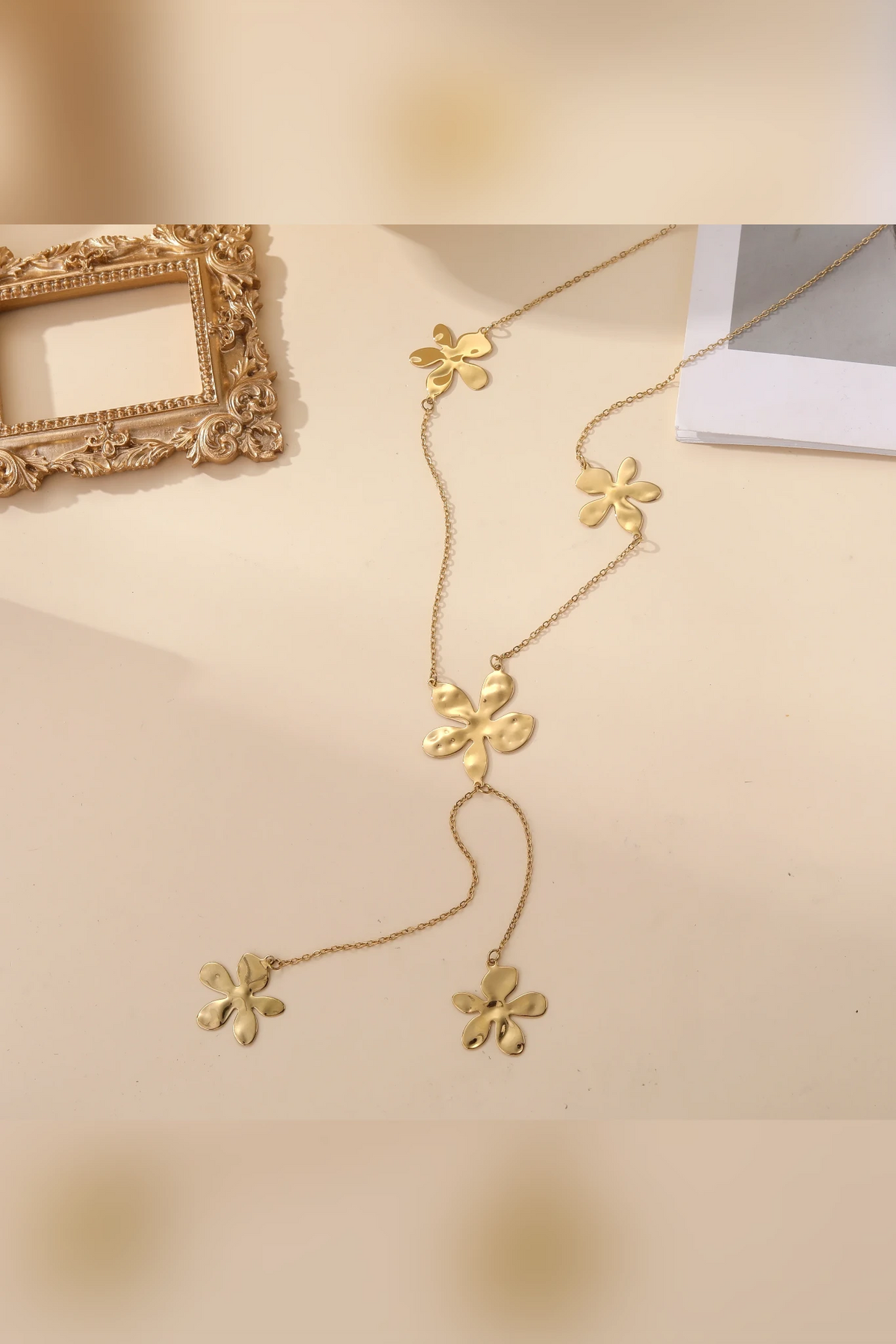 Golden flowers - Sautoir Y fleurs en acier inoxydable