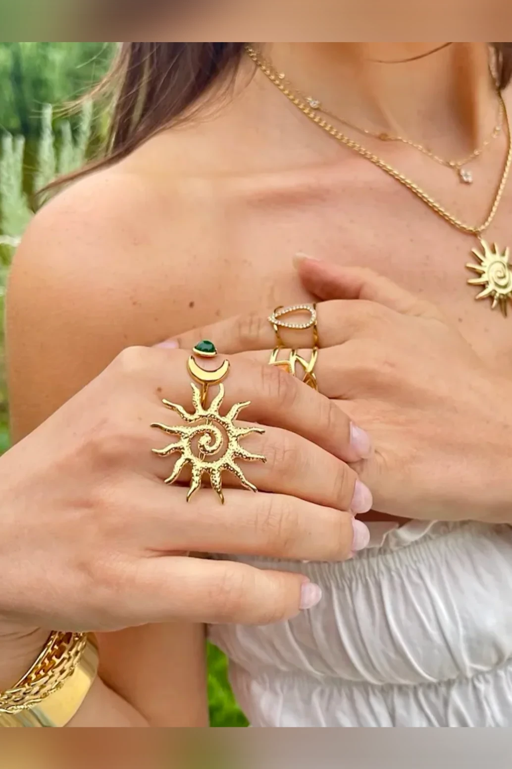 Cenit - Bague soleil et lune dorée