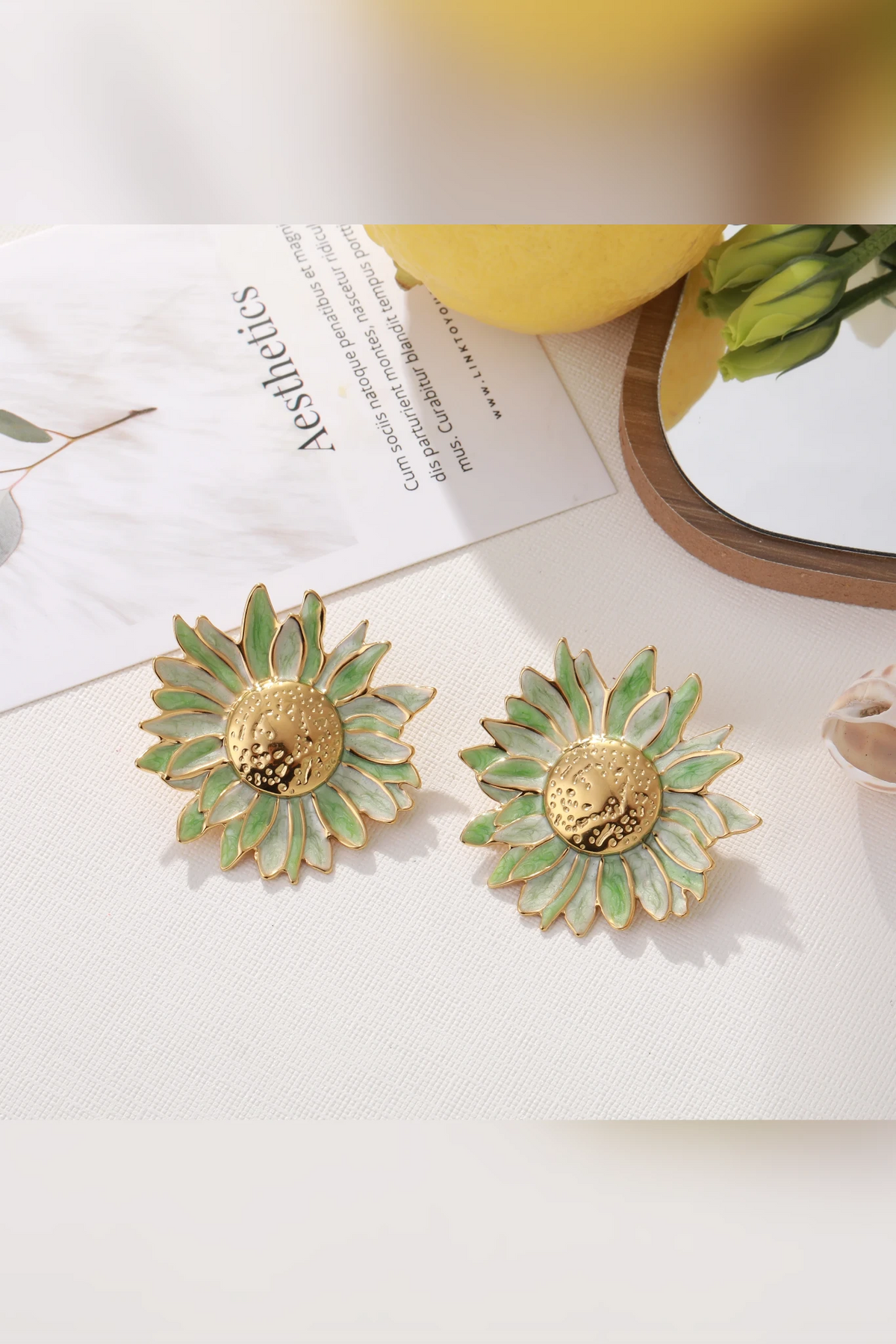 Sunflower vert pastel - Boucles d'oreilles acier inoxydable