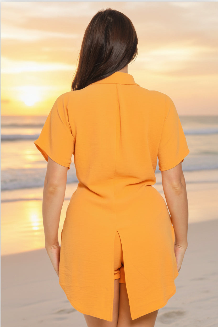 Jardín Secreto - Ensemble short et chemise nouée orange