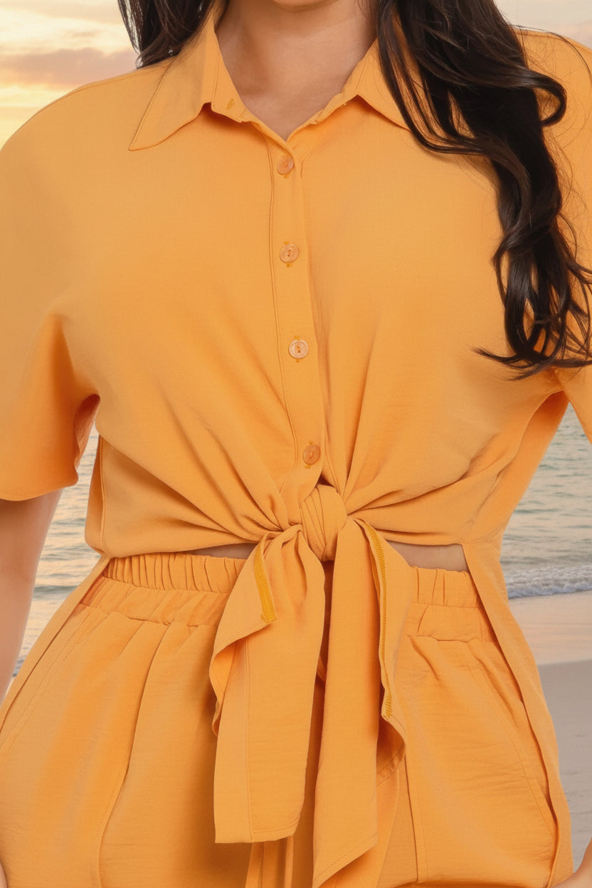 Jardín Secreto - Ensemble short et chemise nouée orange