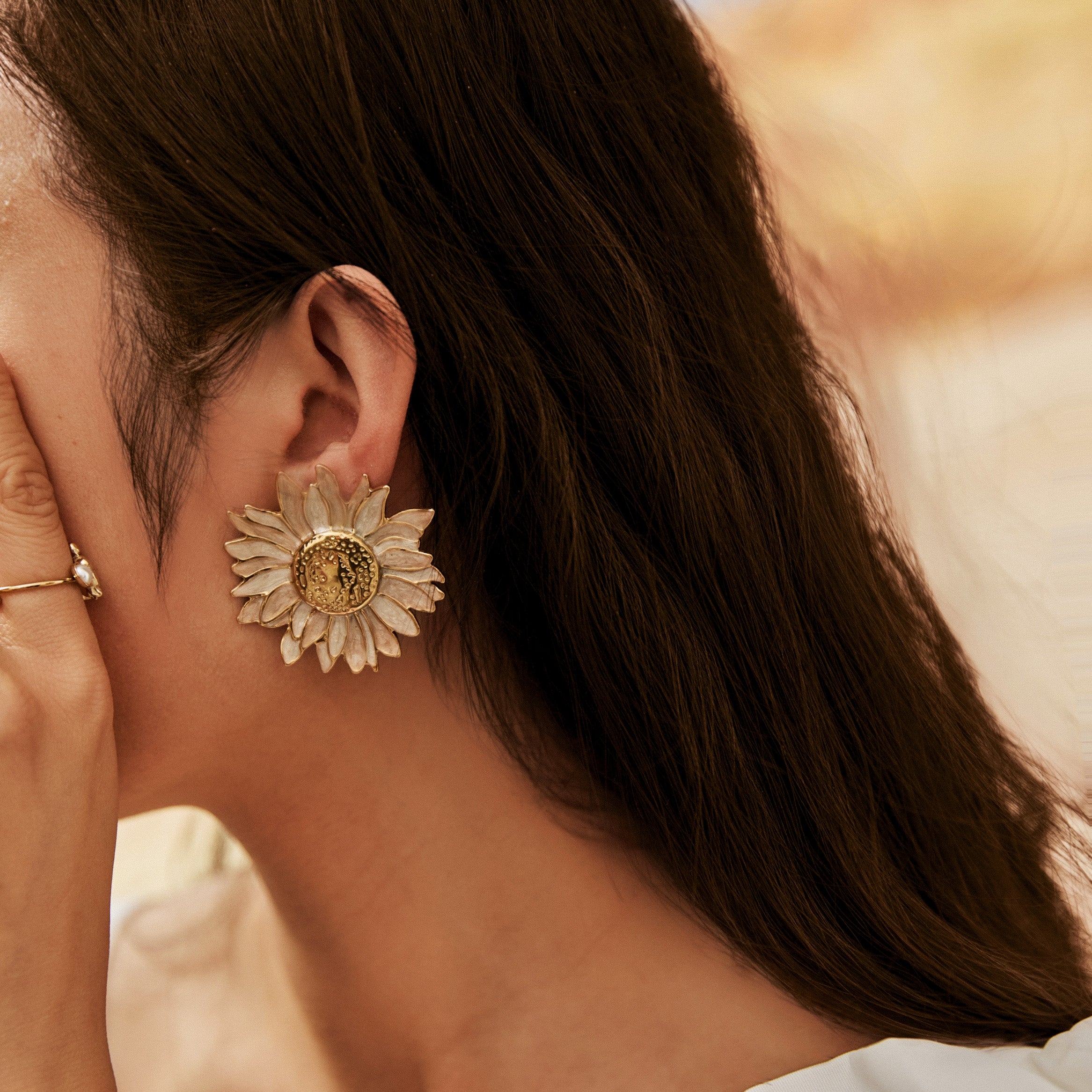 Sunflower beige - Boucles d'oreilles acier inoxydable