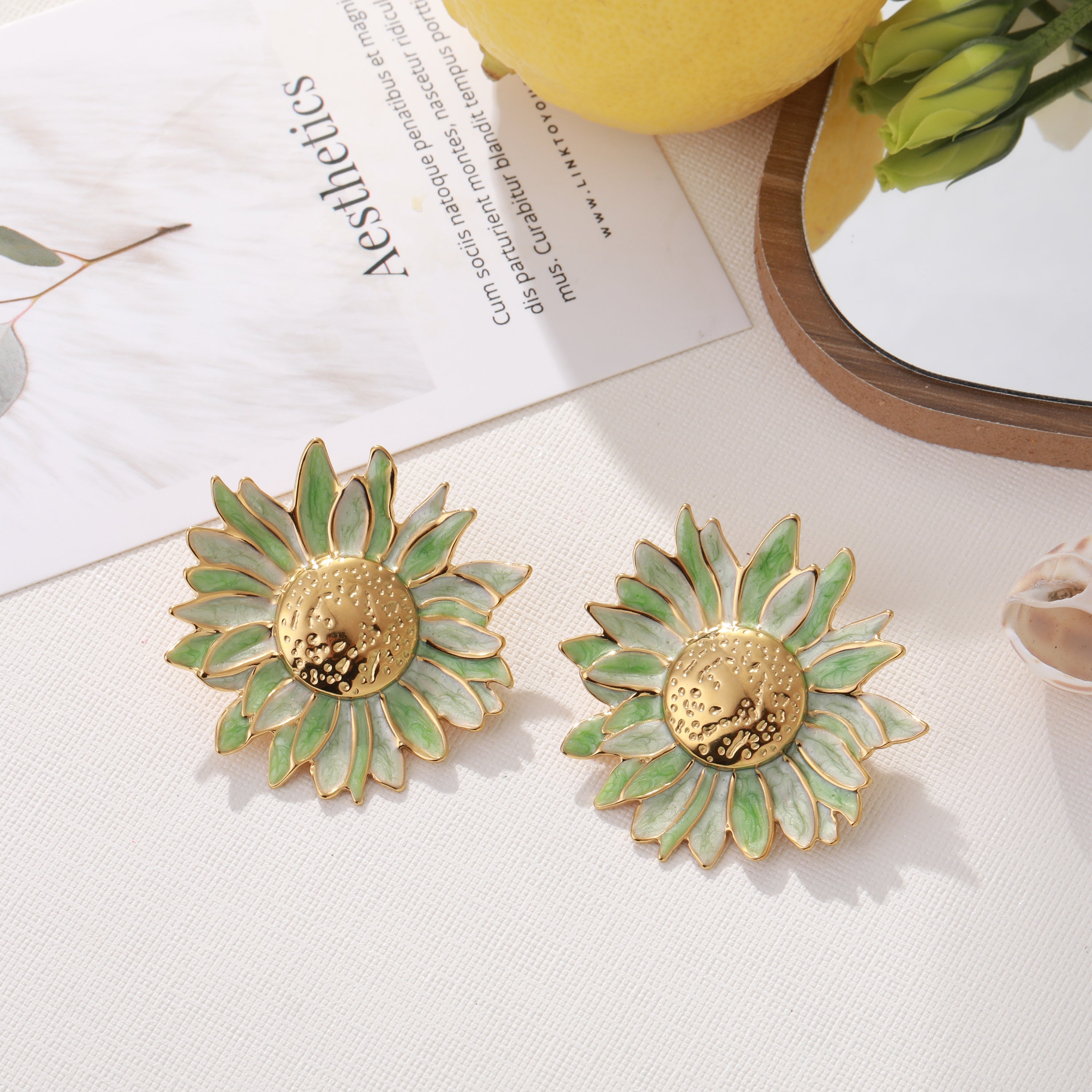 Sunflower vert pastel - Boucles d'oreilles acier inoxydable