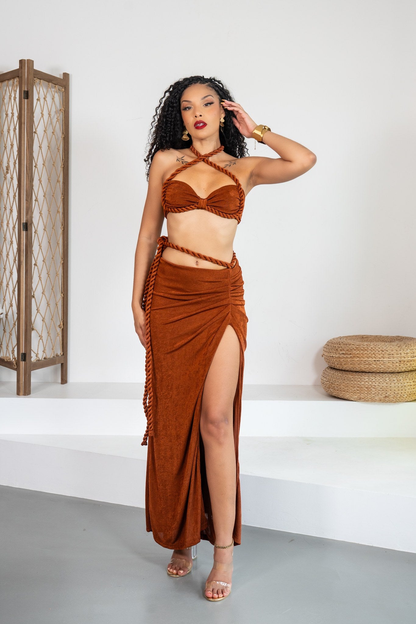 Moka - Ensemble jupe marron