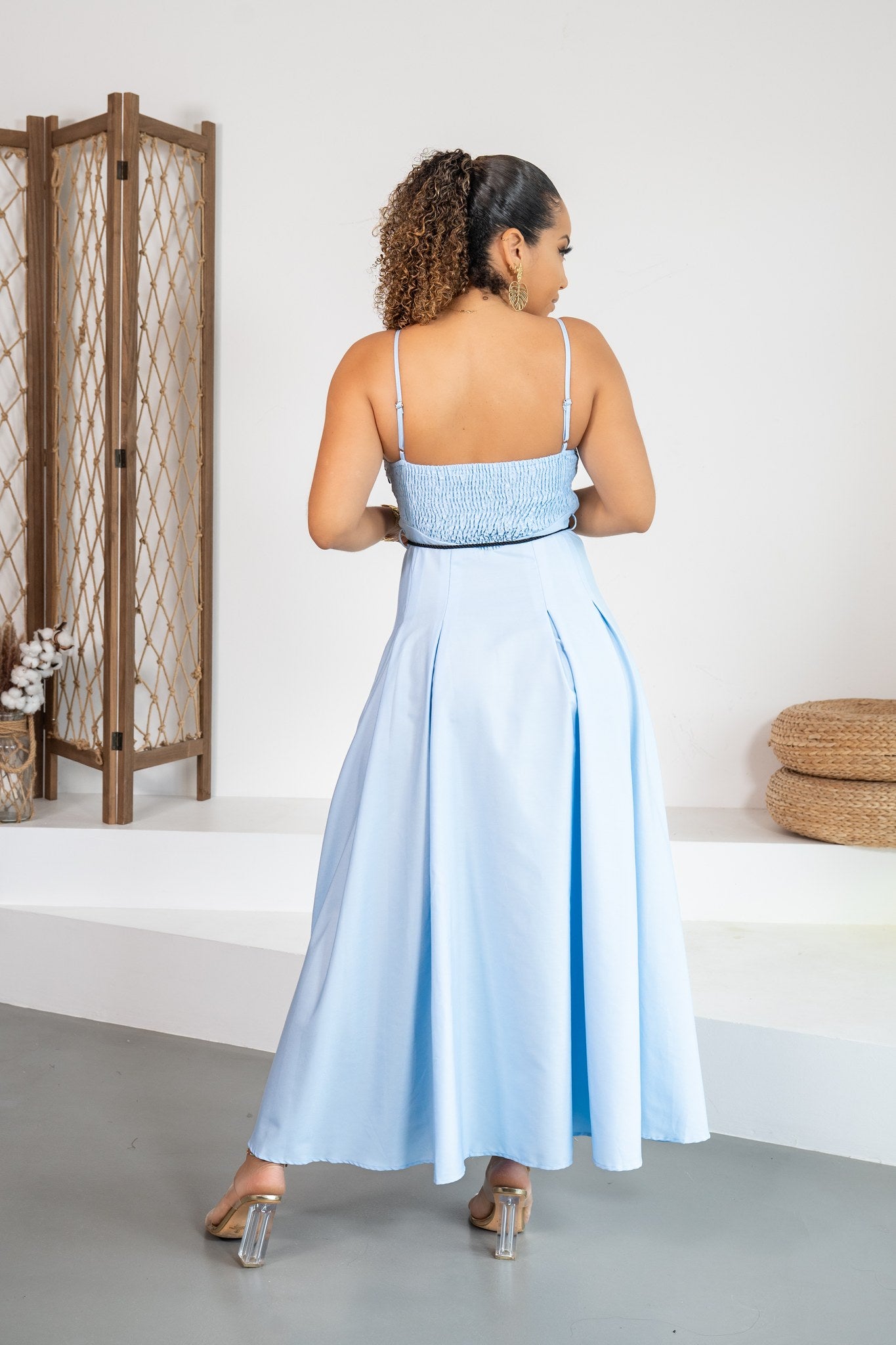 Nube - Robe midi bleu ciel brodée - photo 2