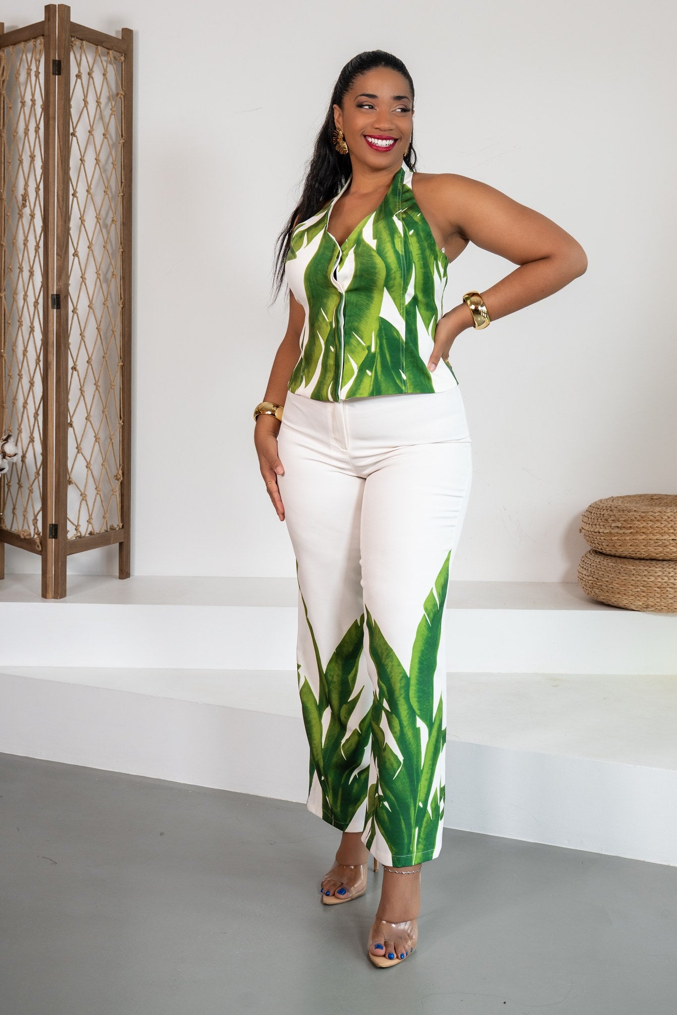 Palmera - Ensemble pantalon feuillage vert