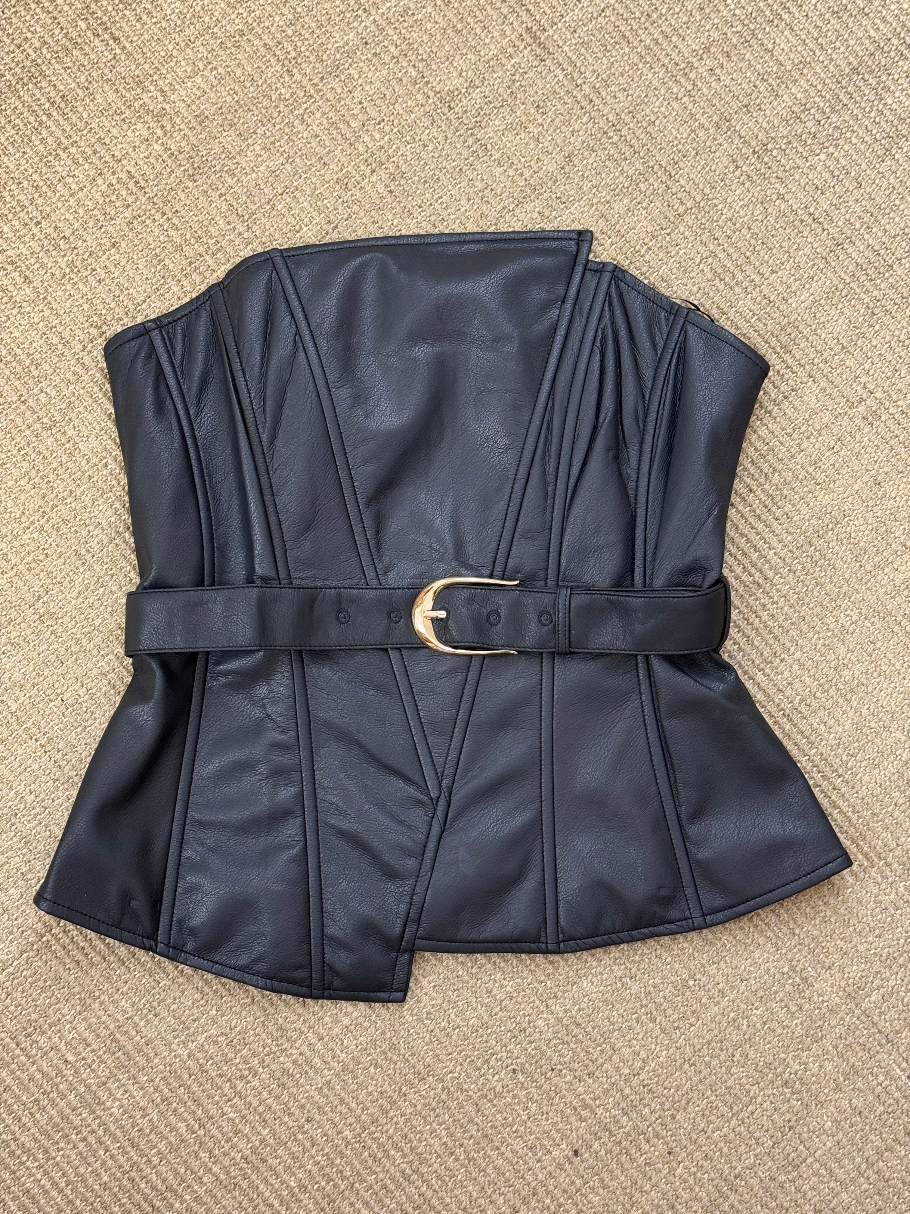 Torera - Bustier corset ceinturé en simili cuir