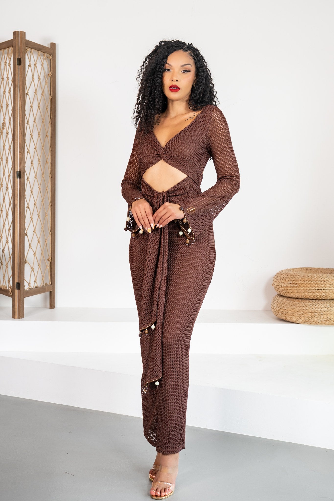 Trufa - Robe longue maille chocolat