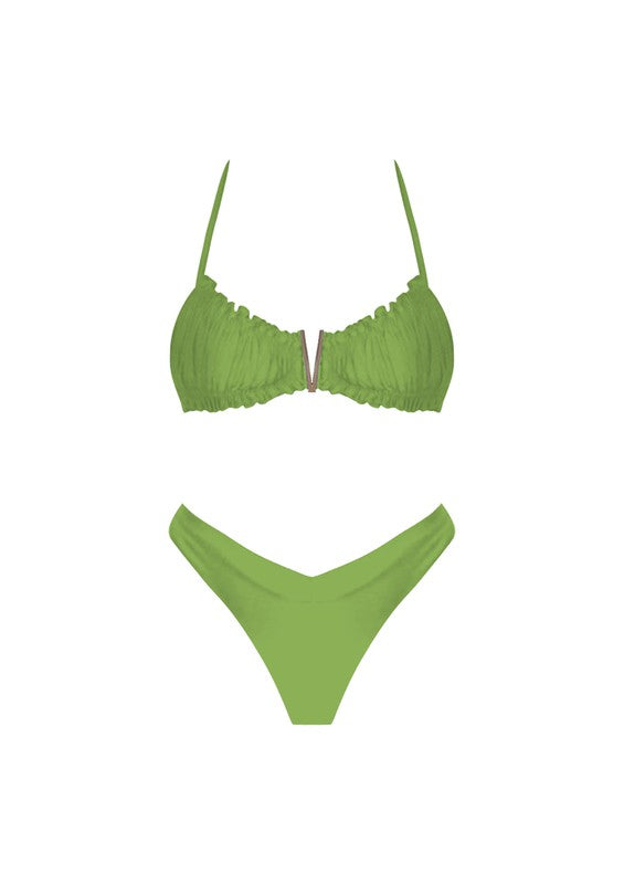 Siren Bay - Bikini bustier vert bustier plissé