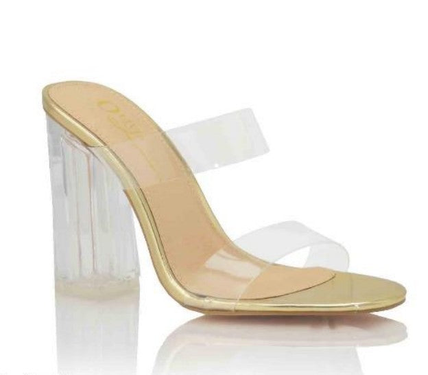 ZORA - Escarpins dorés talons transparents