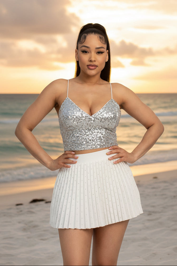 Radiance - Crop top à paillettes à bretelles argenté