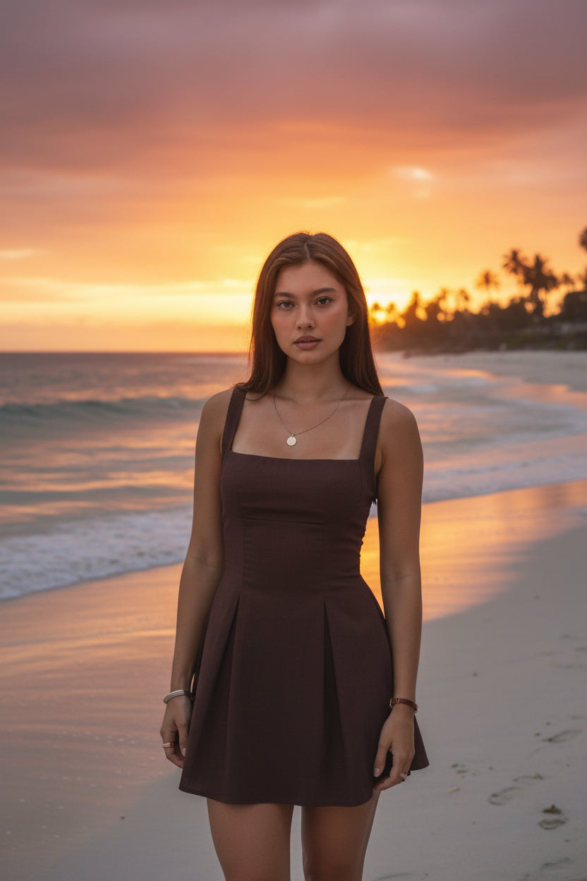 Brown Chocolate - Mini robe maron évasée