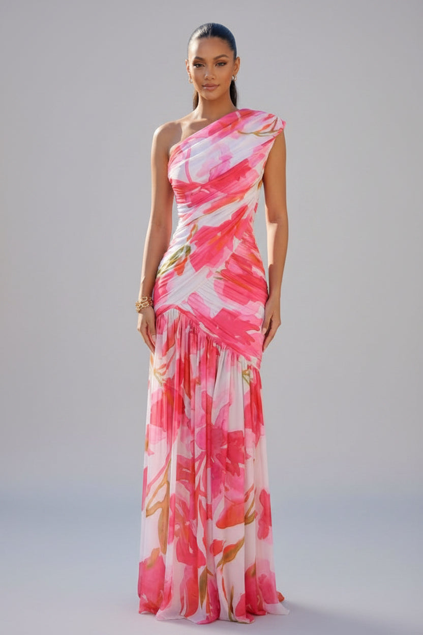 Garden Majesty - Robe longue asymétrique fleurie