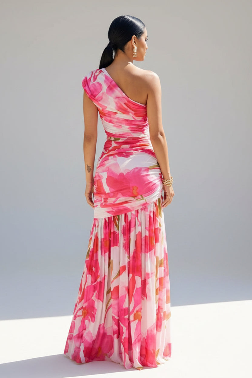 Garden Majesty - Robe longue asymétrique fleurie